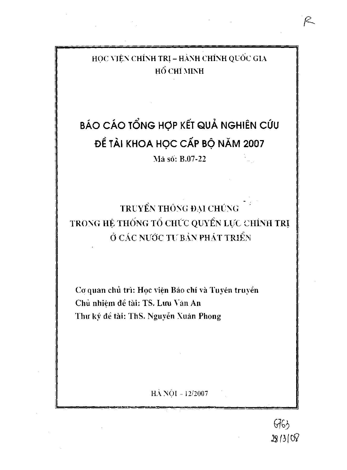 Truyền thông đại chúng trong hệ thống tổ chức quyền lực chính trị ở các nước tư bản phát triển  