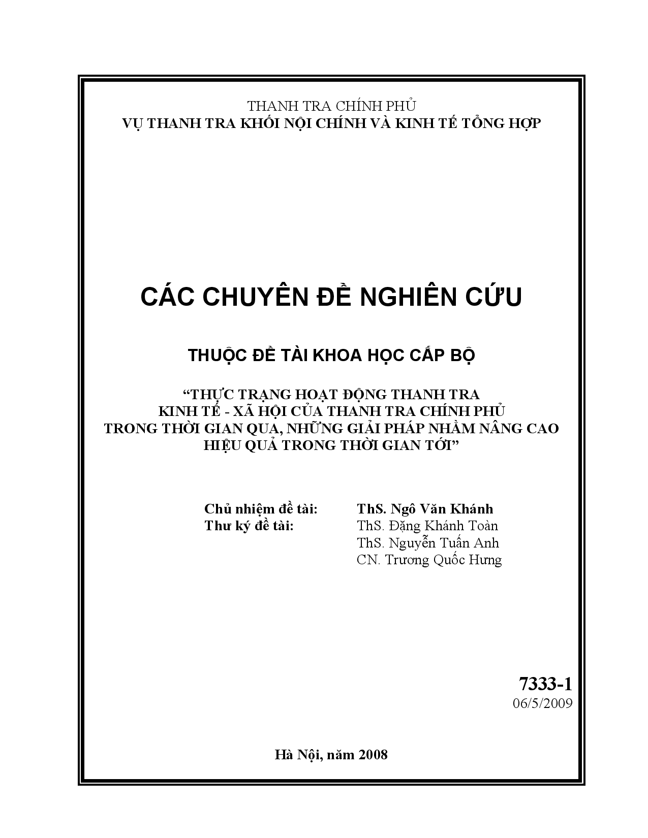 Thực trạng hoạt động thanh tra kinh tế - xã hội của thanh tra chính phủ trong thời gian qua, những giải pháp nhằm nâng cao hiệu quả trong thời gian tới  