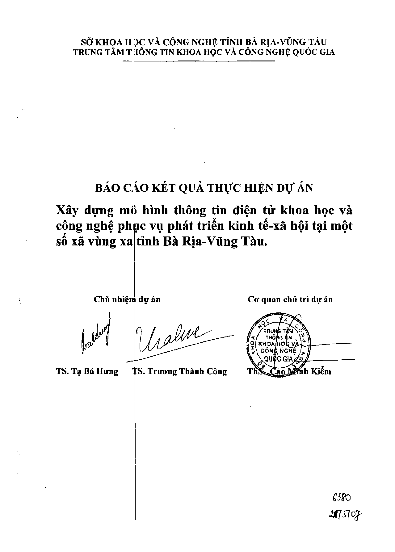 Xây dựng mô hình thông tin điện tử khoa học và công nghệ phục vụ phát triển kinh tế - xã hội tại một số xã vùng xa tỉnh Bà Rịa - Vũng Tàu  