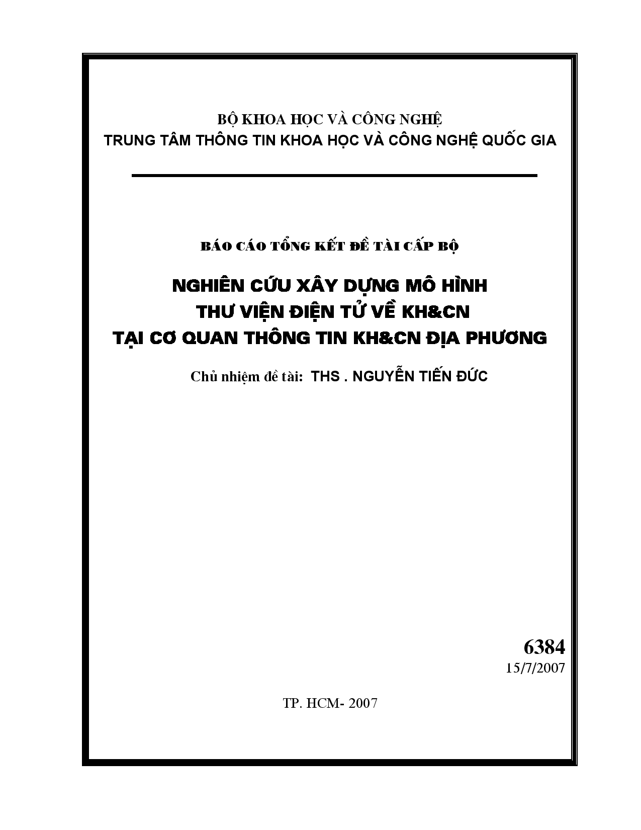 Nghiên cứu xây dựng mô hình thư viện điện tử về KH&CN tại cơ quan thông tin KH&CN địa phương  