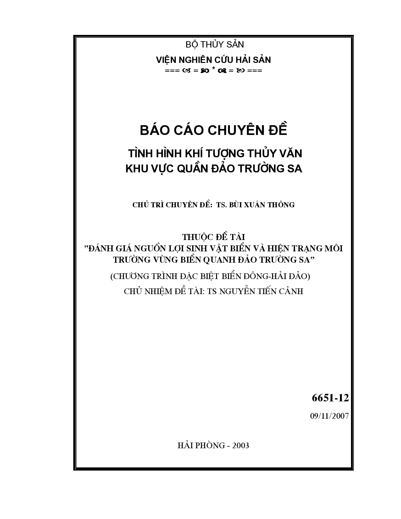 Tình hình khí tượng thủy văn khu vực quần đảo Trường Sa  