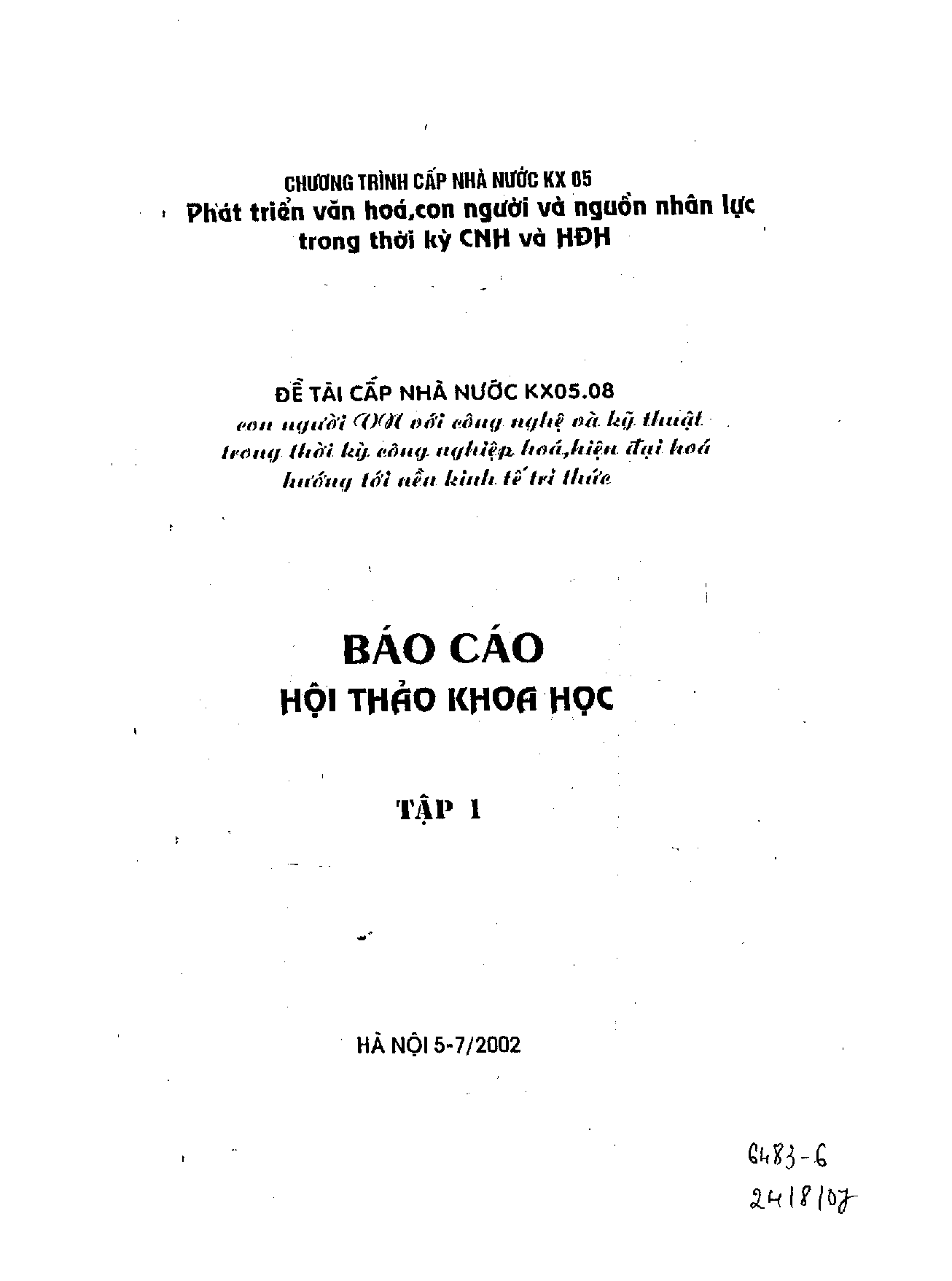 Báo cáo hội thảo khoa học Tập 1 