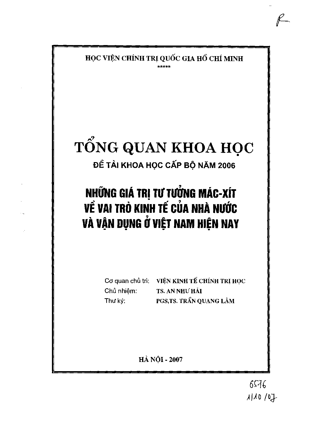 Những giá trị tư tưởng mác-xít về vai trò kinh tế của nhà nước và vận dụng ở Việt Nam hiện nay  