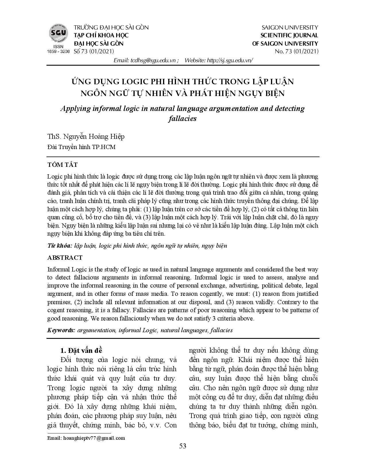 Ứng dụng logic phi hình thức trong lập luận ngôn ngữ tự nhiên và phát hiện ngụy biện  