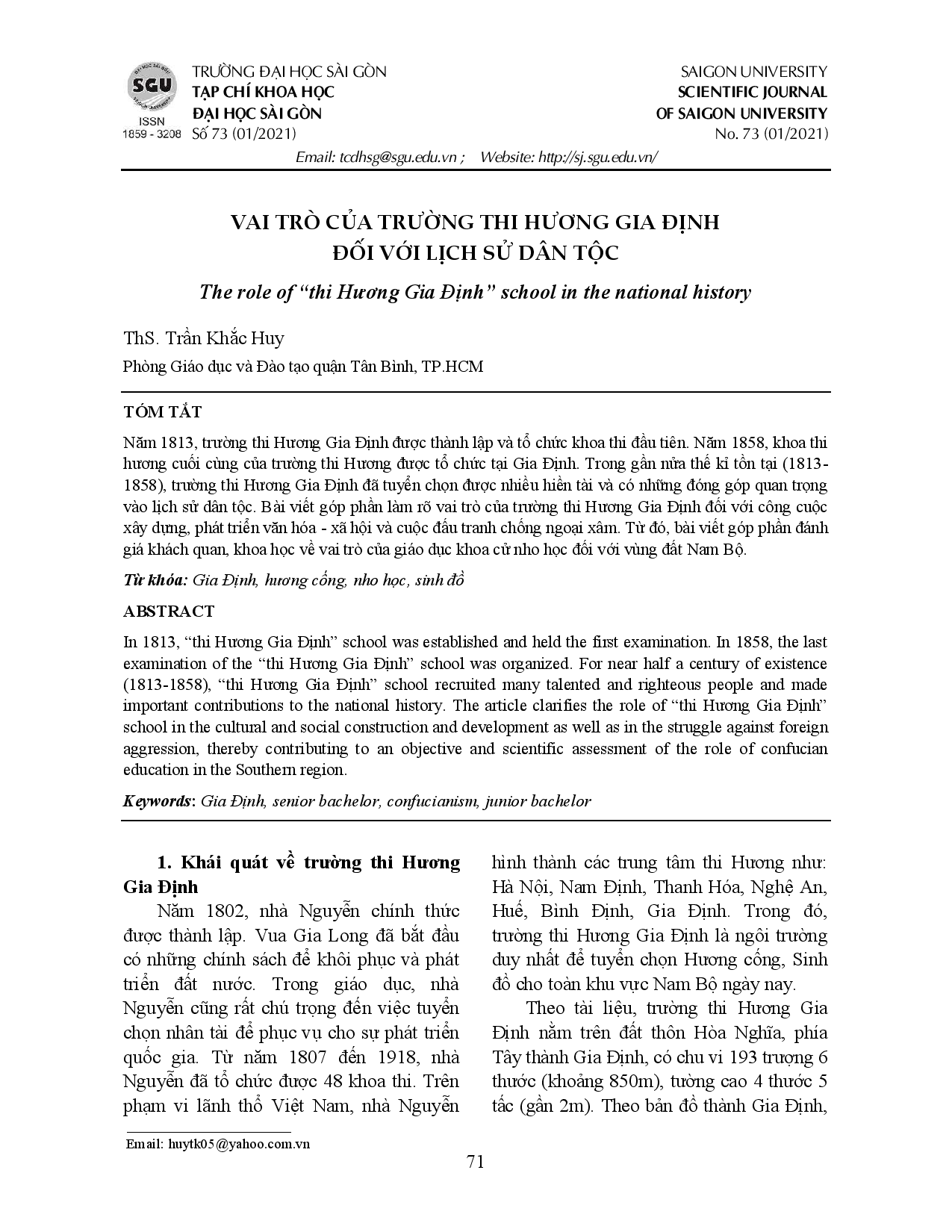 Vai trò của trường Thi Hương Gia Định đối với lịch sử dân tộc  