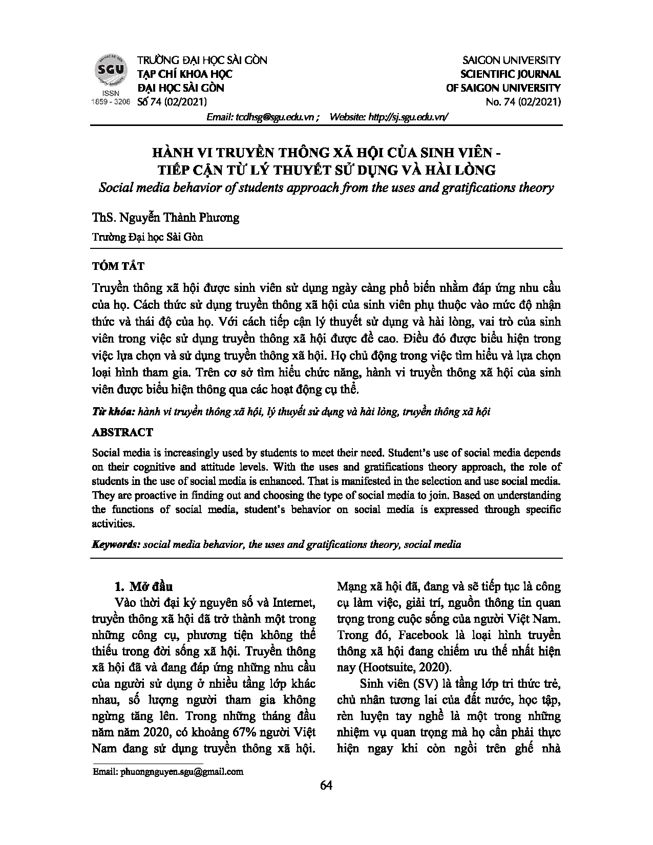 Hành vi truyền thông xã hội của sinh viên - Tiếp cận từ lý thuyết sử dụng và hài lòng  