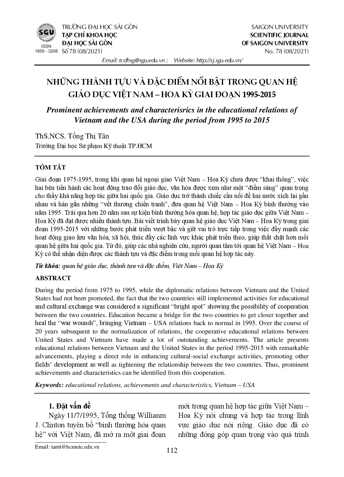 Những thành tựu và đặc điểm nổi bật trong quan hệ giáo dục Việt Nam - Hoa Kỳ giai đoạn 1995-2015  