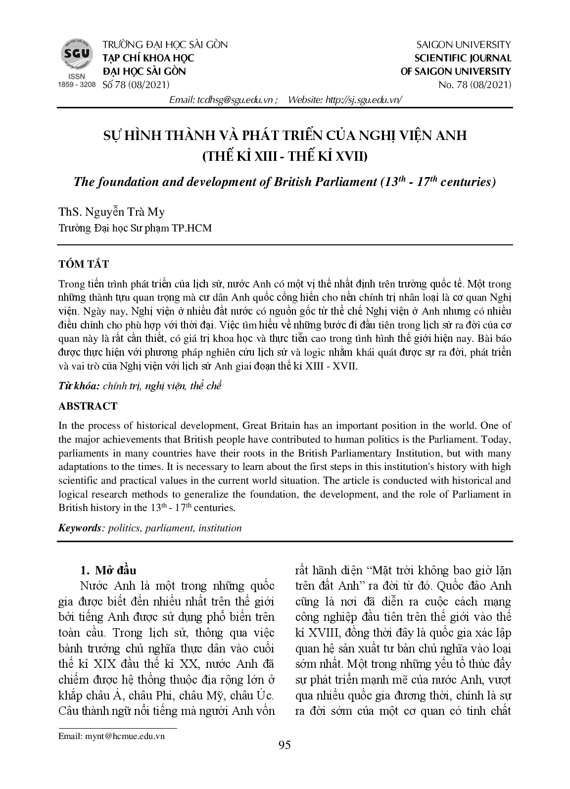 Sự hình thành và phát triển của Nghị viện Anh (Thế kỉ XIII - Thế kỉ XVII)  