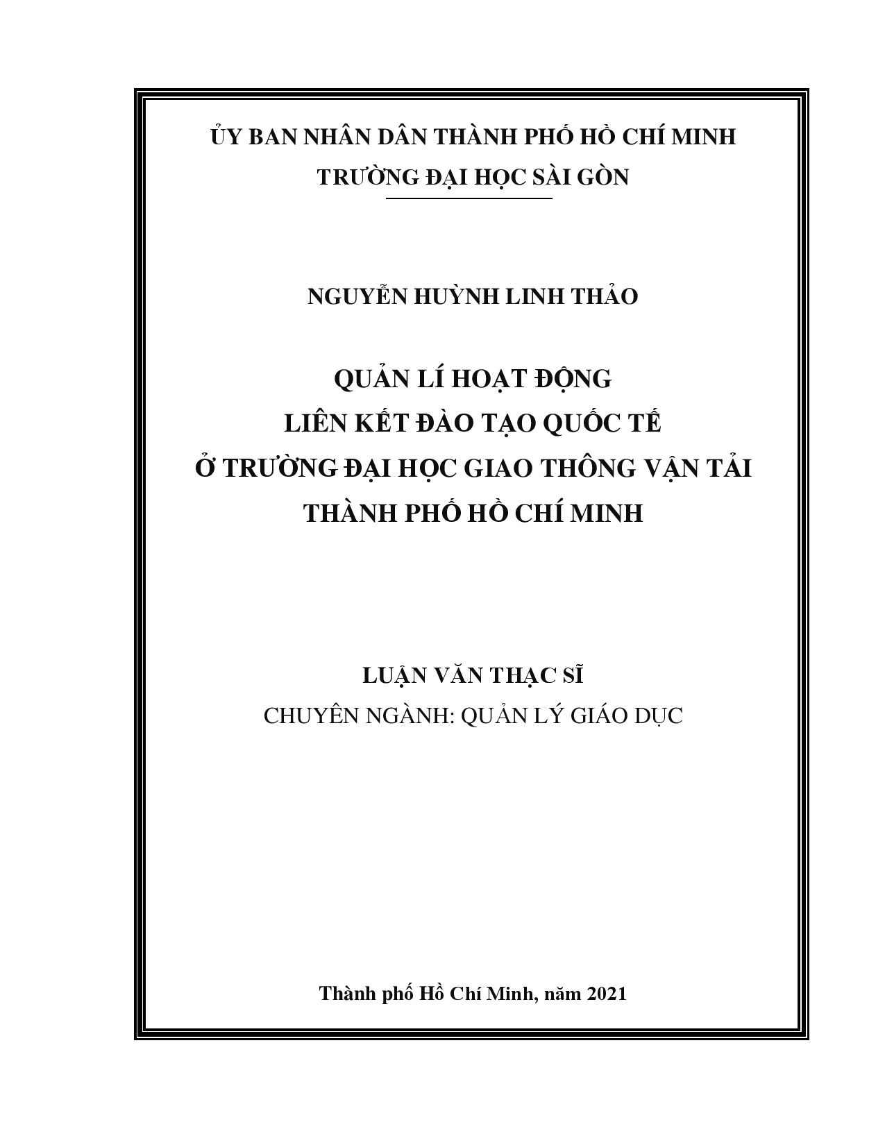 Quản lí hoạt động liên kết đào tạo quốc tế ở trường Đại học Giao thông vận tải Thành phố Hồ Chí Minh  