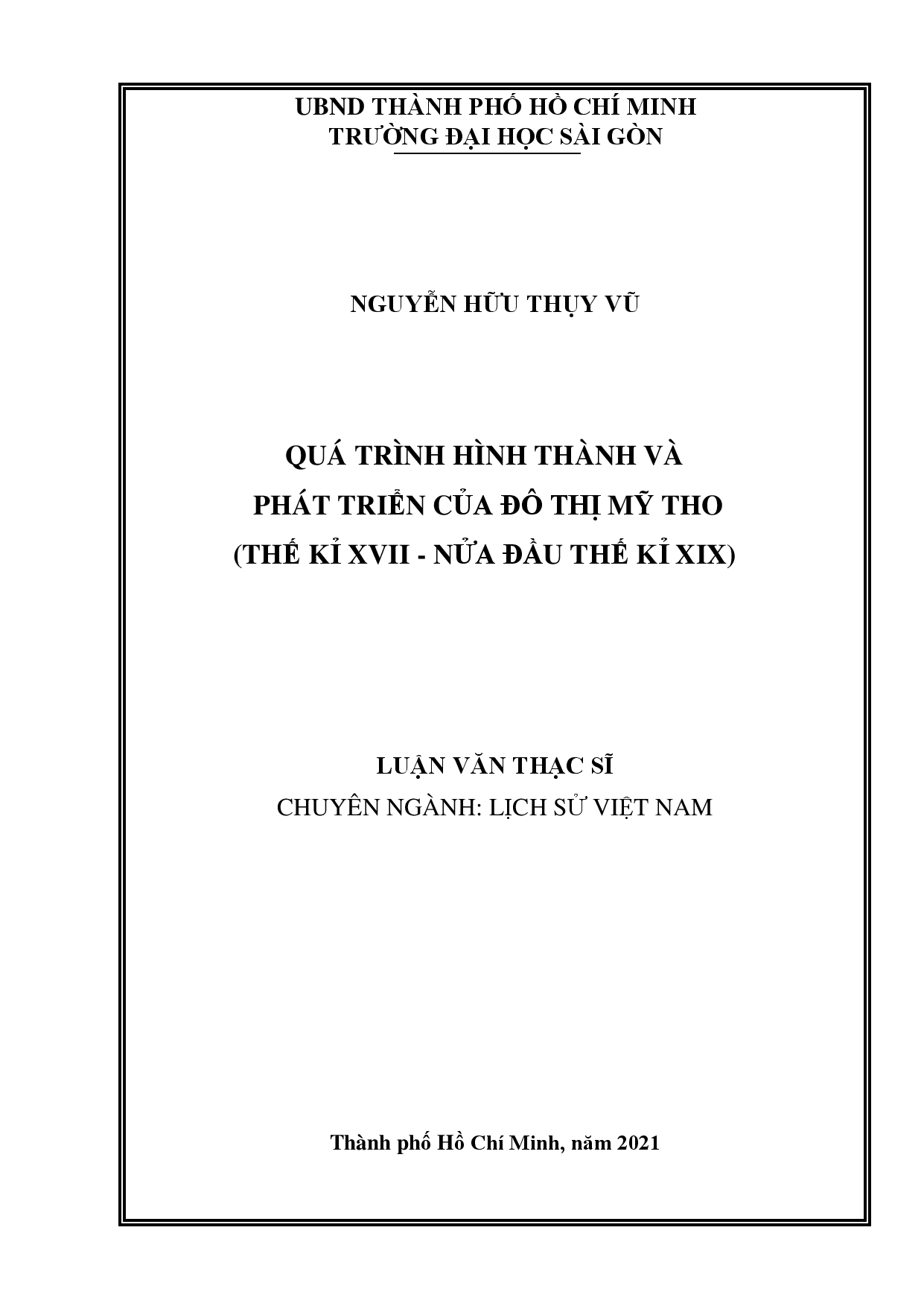 Quá trình hình thành và phát triển của đô thị Mỹ Tho (thế kỉ XVII-nửa đầu thế kỉ XIX)  