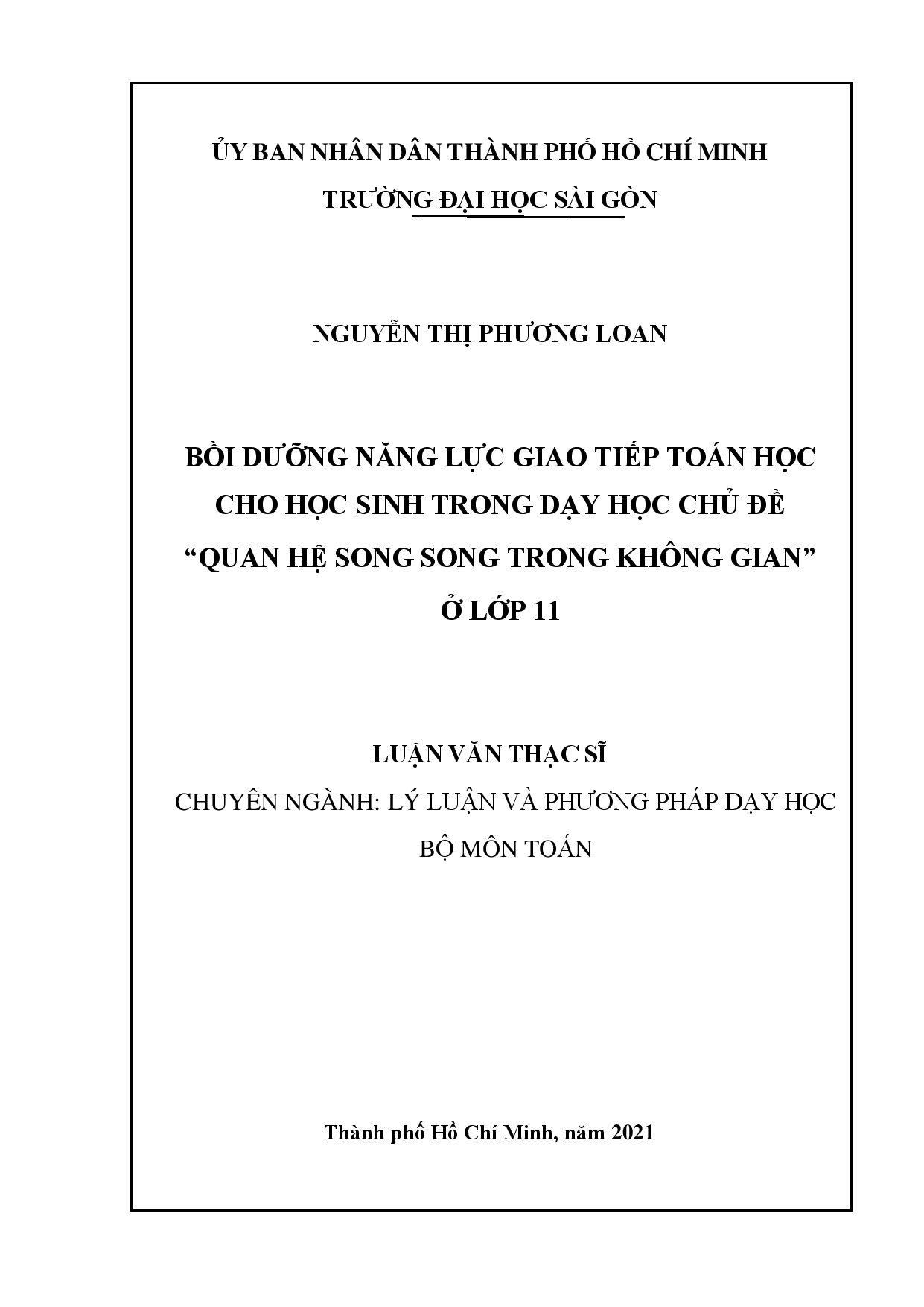 Bồi dưỡng năng lực giao tiếp toán học cho học sinh trong dạy học chủ đề "quan hệ song song trong không gian" ở lớp 11  