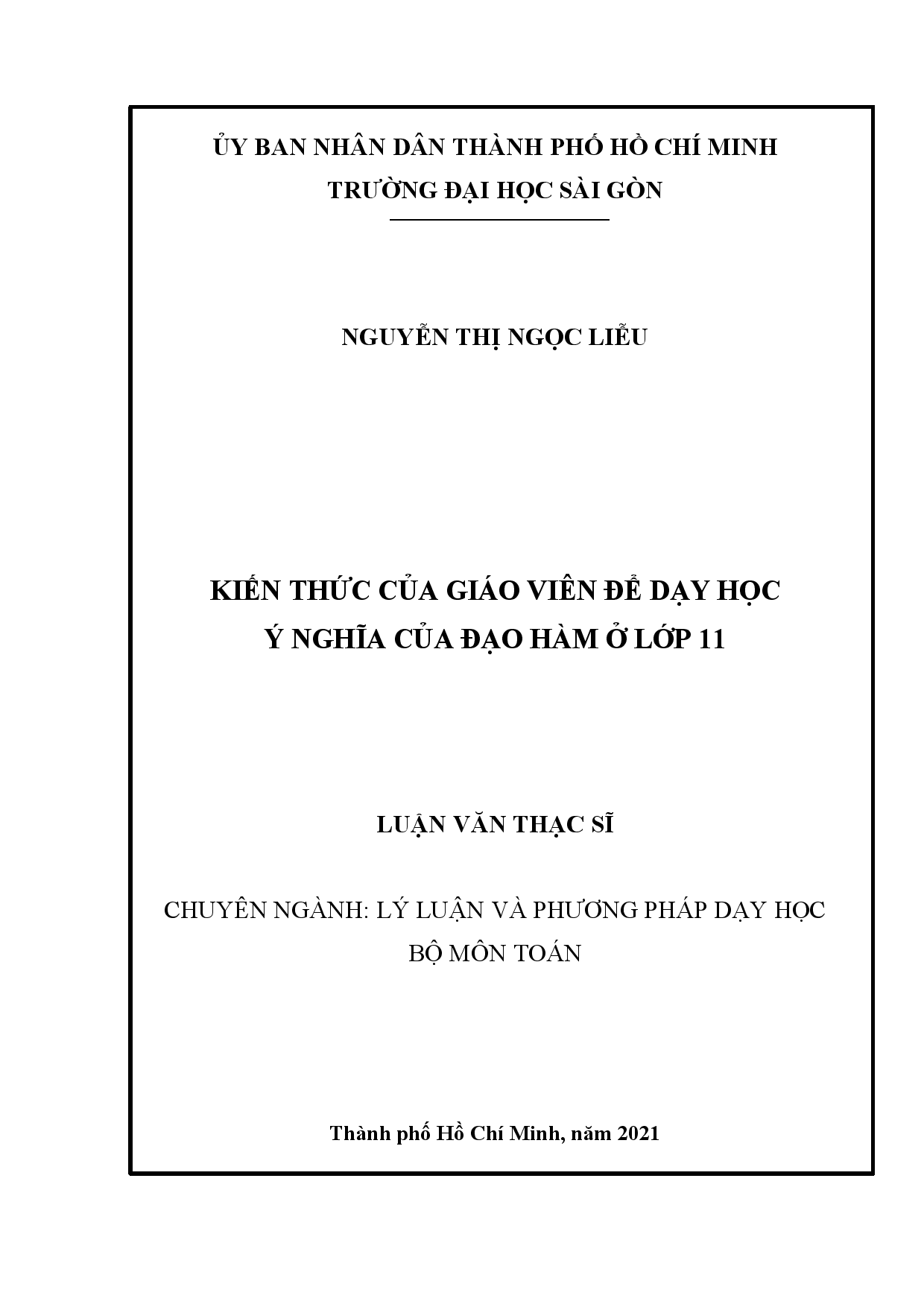 Kiến thức của giáo viên để dạy học ý nghĩa của đạo hàm ở lớp 11  