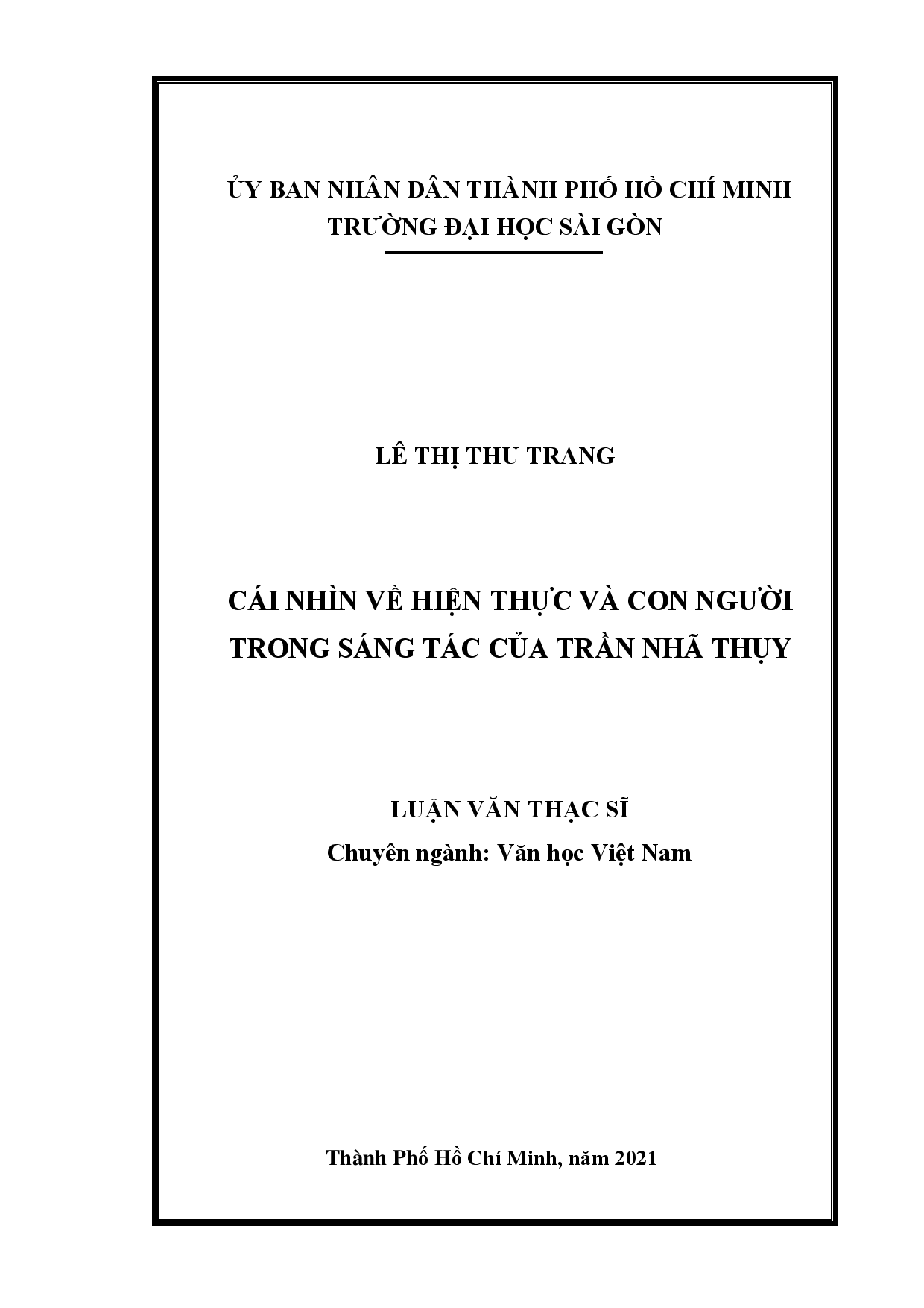 Cái nhìn về hiện thực và con người trong sáng tác của Trần Nhã Thụy  