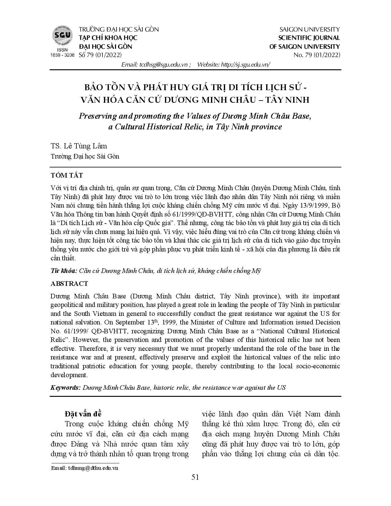 Bảo tồn và phát huy giá trị di tích lịch sử - Văn hóa Căn cứ Dương Minh Châu - Tây Ninh  