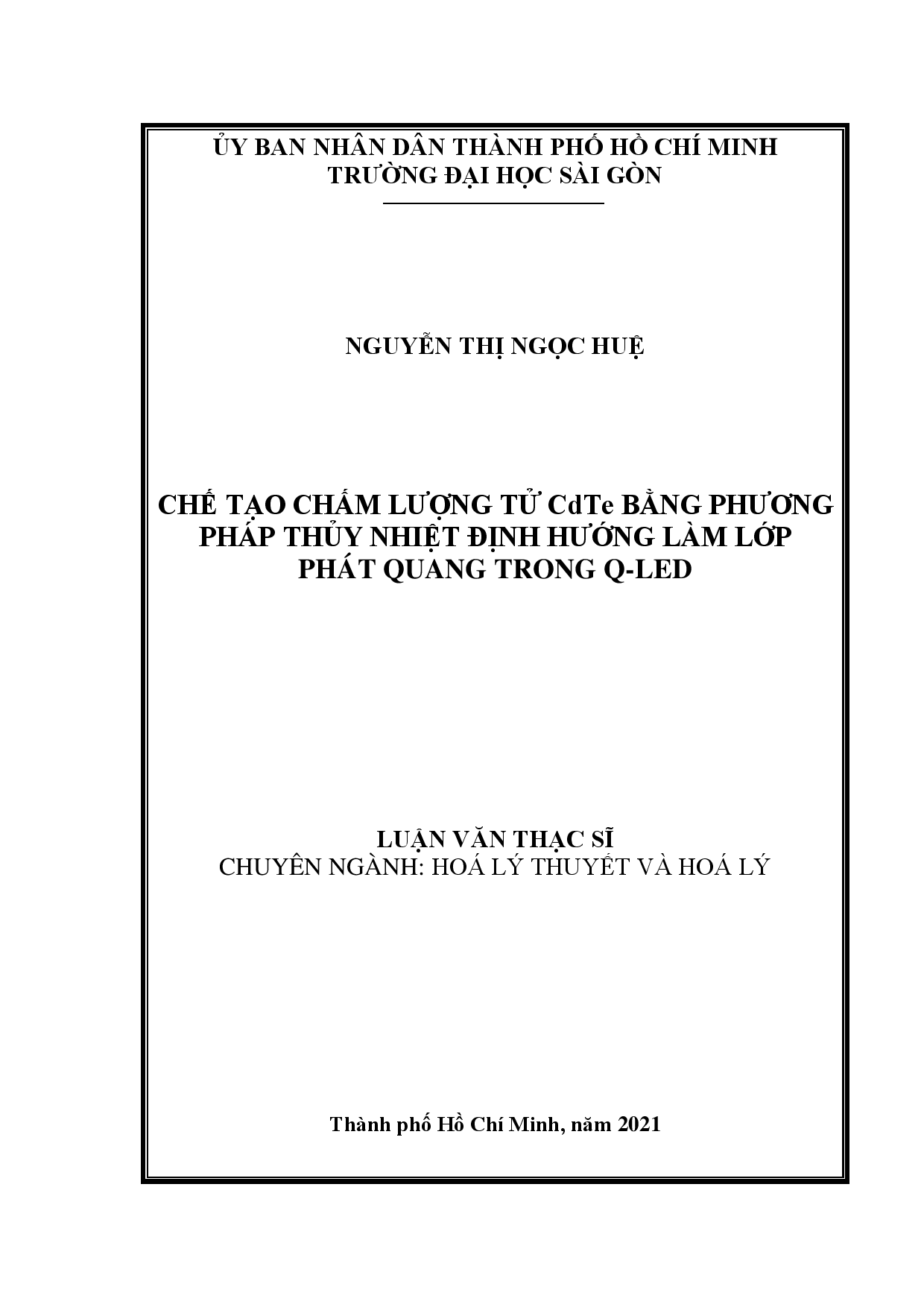 Chế tạo chấm lượng tử CdTe bằng phương pháp thủy nhiệt định hướng làm lớp phát quang trong Q-Led  