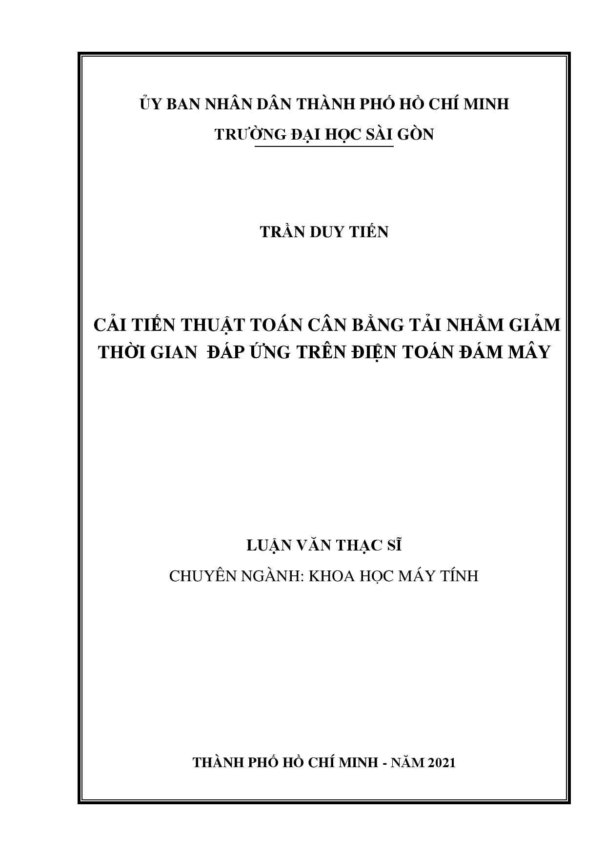 Cải tiến thuật toán cân bằng tải nhằm giảm thời gian đáp ứng trên điện toán đám mây  