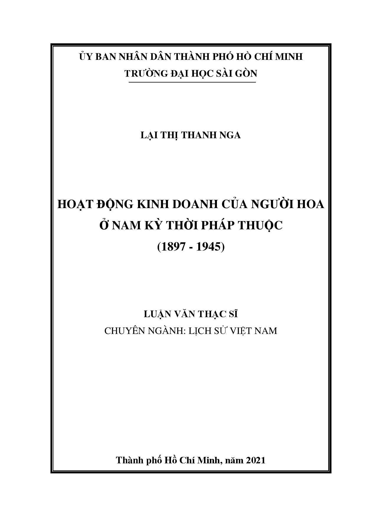 Hoạt động kinh doanh của người Hoa ở Nam Kỳ thời Pháp thuộc (1897 - 1945)  