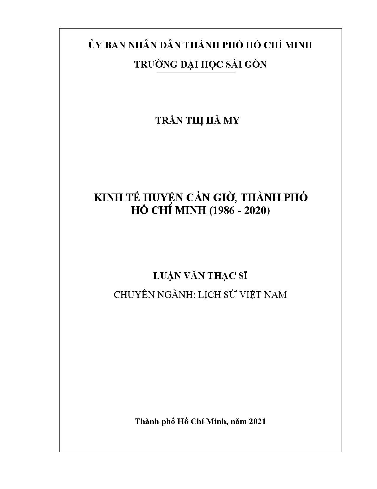 Kinh tế huyện Cần Giờ, thành phồ Hồ Chí Minh (1986 - 2020)  