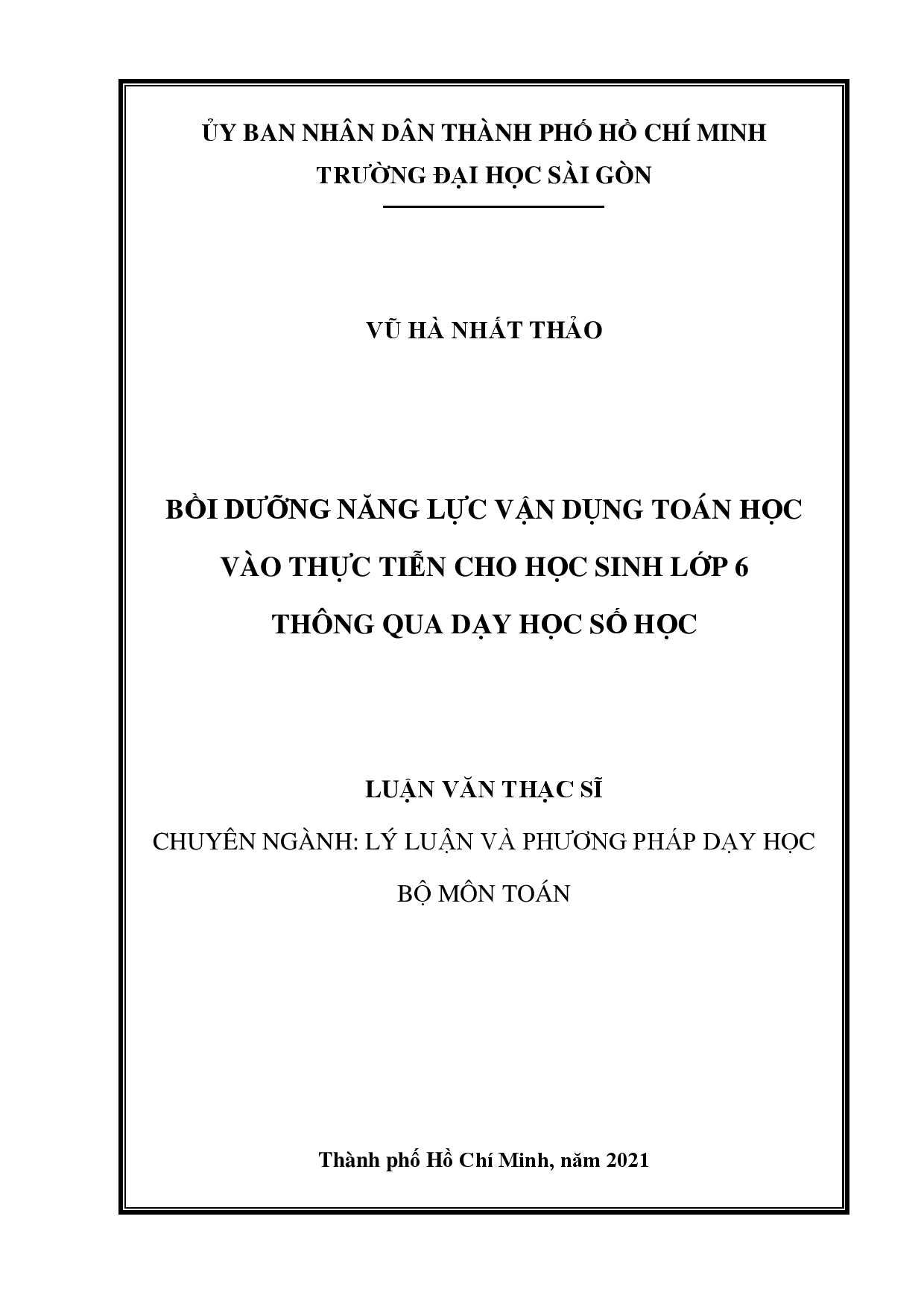 Bồi dưỡng năng lực vận dụng Toán học vào thực tiễn cho học sinh lớp 6 thông qua dạy học số học  