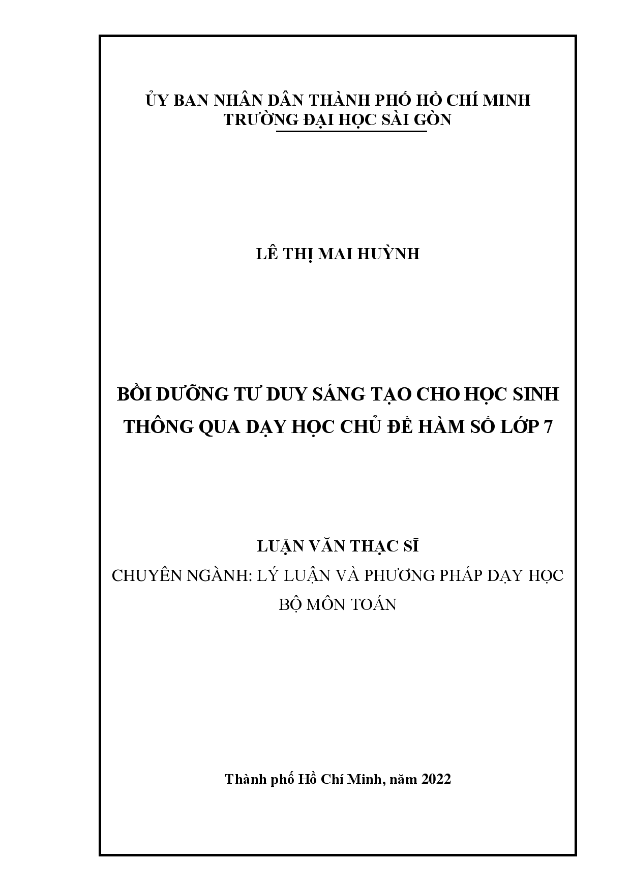 Bồi dưỡng tư duy sáng tạo cho học sinh thông qua dạy học chủ đề hàm số lớp 7  