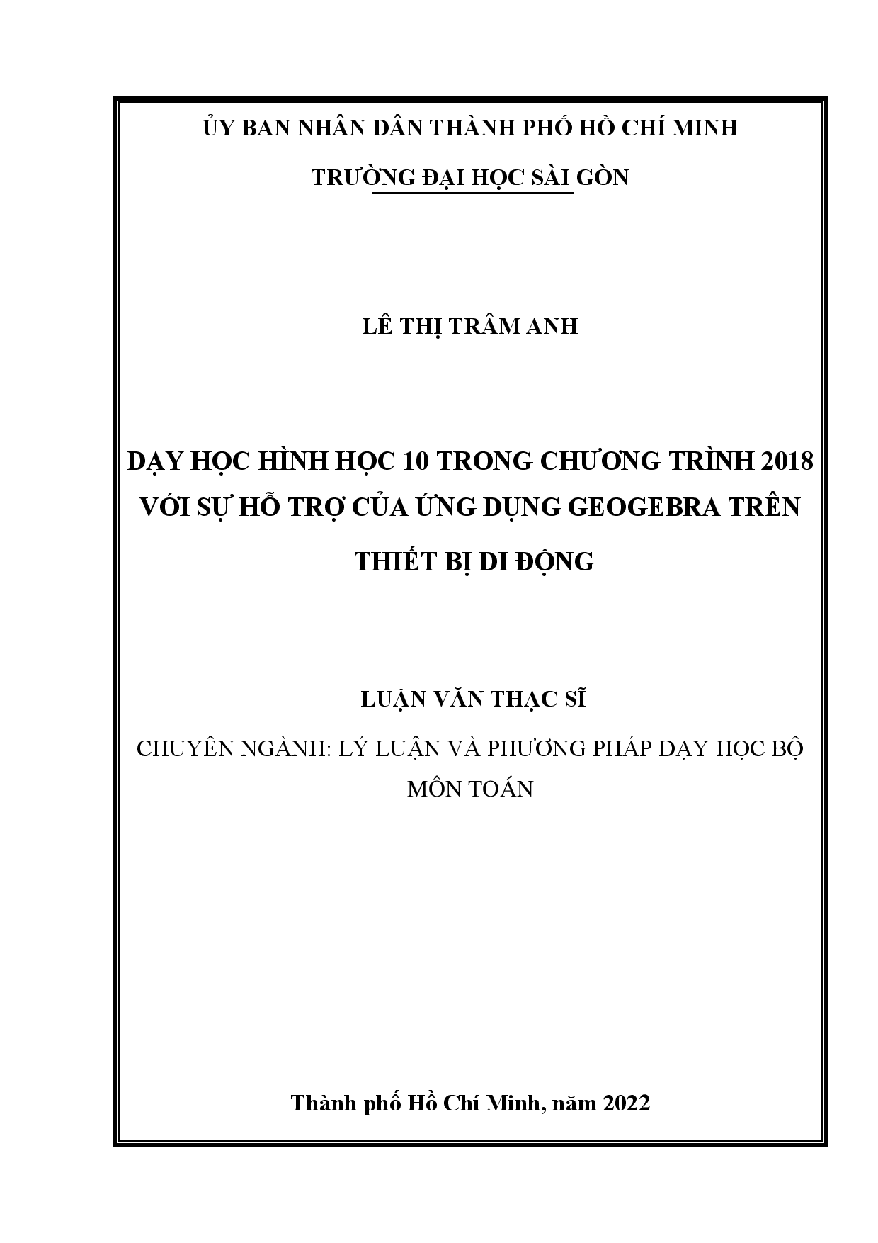 Dạy học Hình học 10 trong chương trình 2018 với sự hỗ trợ của ứng dụng GeoGebra trên thiết bị di động  