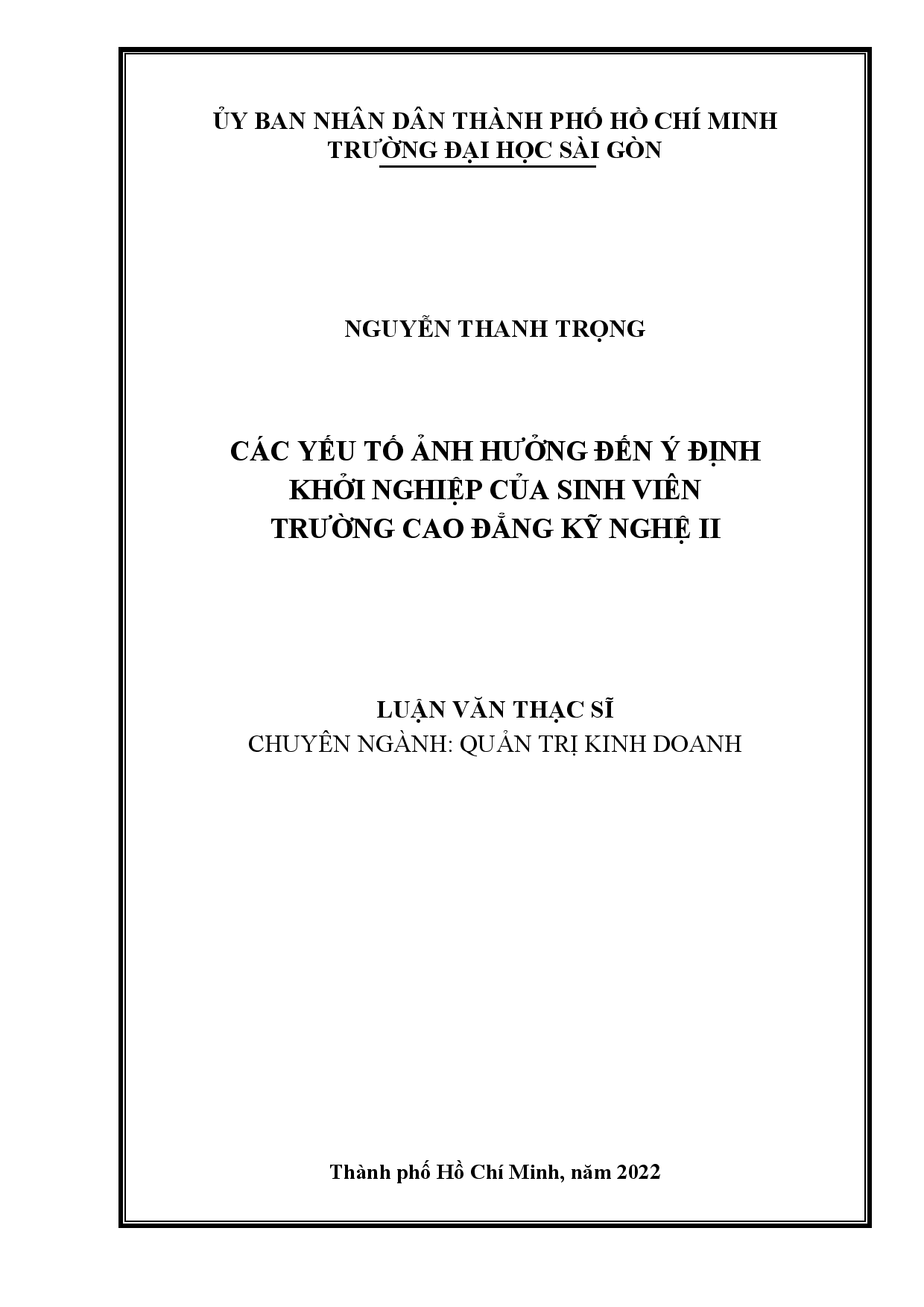 Các yếu tố ảnh hưởng đến ý định khởi nghiệp của sinh viên trường Cao đẳng Kỹ nghệ II  