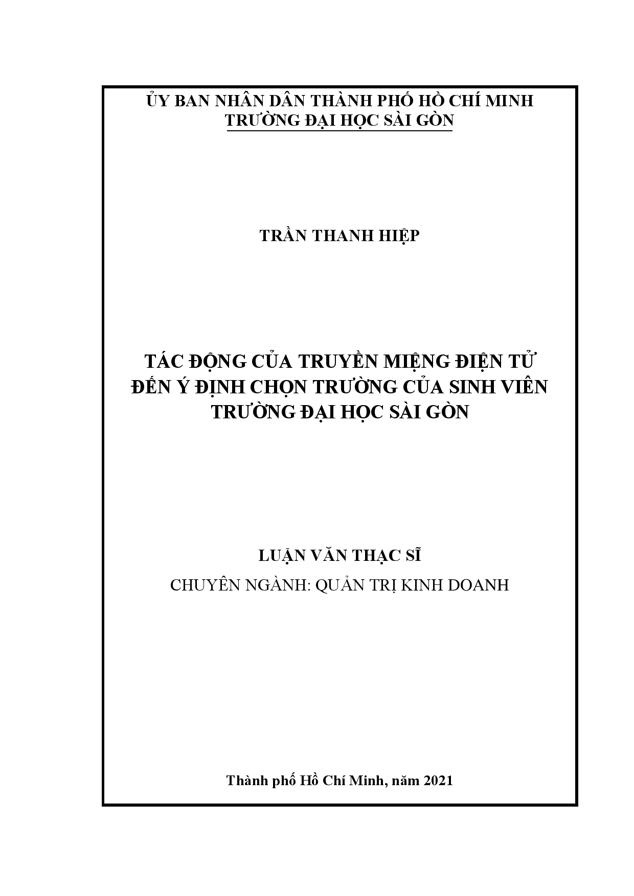 Tác động của truyền miệng điện tử đến ý định chọn trường của sinh viên trường Đại học Sài Gòn  