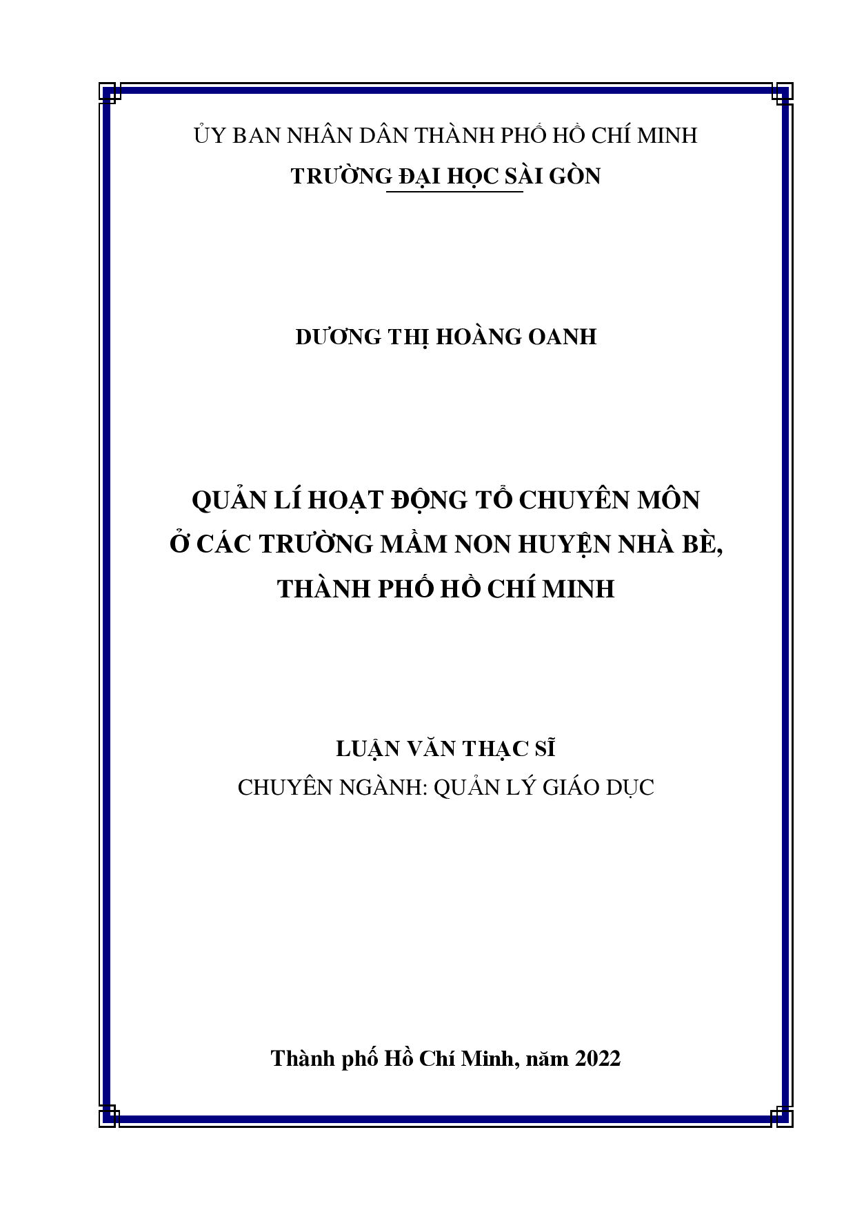 Quản lí hoạt động tổ chuyên môn ở các trường mầm non huyện Nhà Bè, thành phố Hồ Chí Minh  