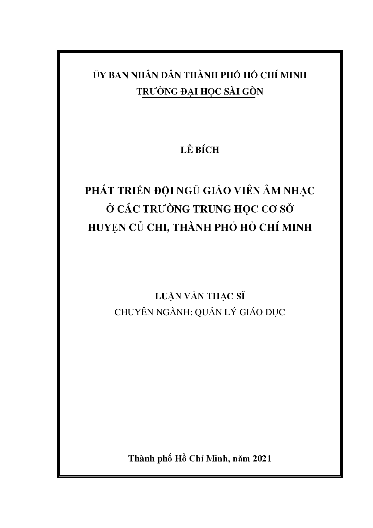 Phát triển đội ngũ giáo viên âm nhạc ở các trường Trung học cơ sở huyện Củ Chi, Thành phố Hồ Chí Minh  