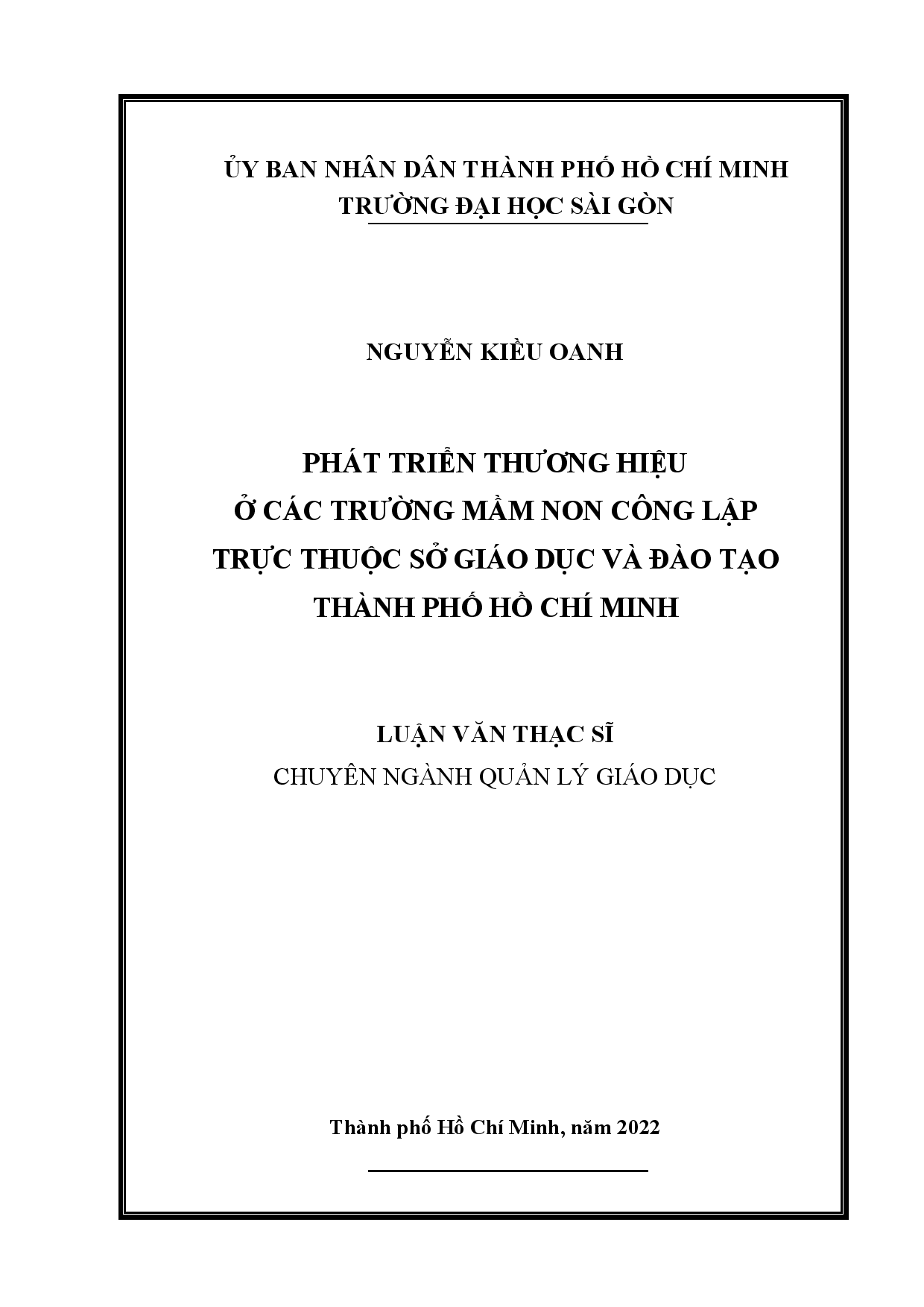 Phát triển thương hiệu ở các trường mầm non công lập trực thuộc Sở Giáo dục và Đào tạo thành phố Hồ Chí Minh  