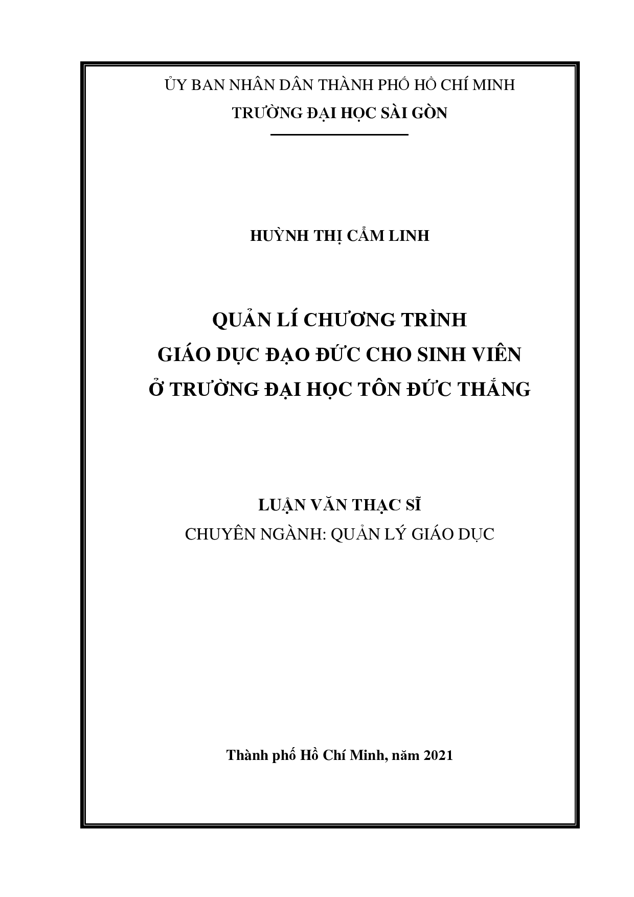 Quản lí chương trình giáo dục đạo đức cho sinh viên ở trường Đại học Tôn Đức Thắng  