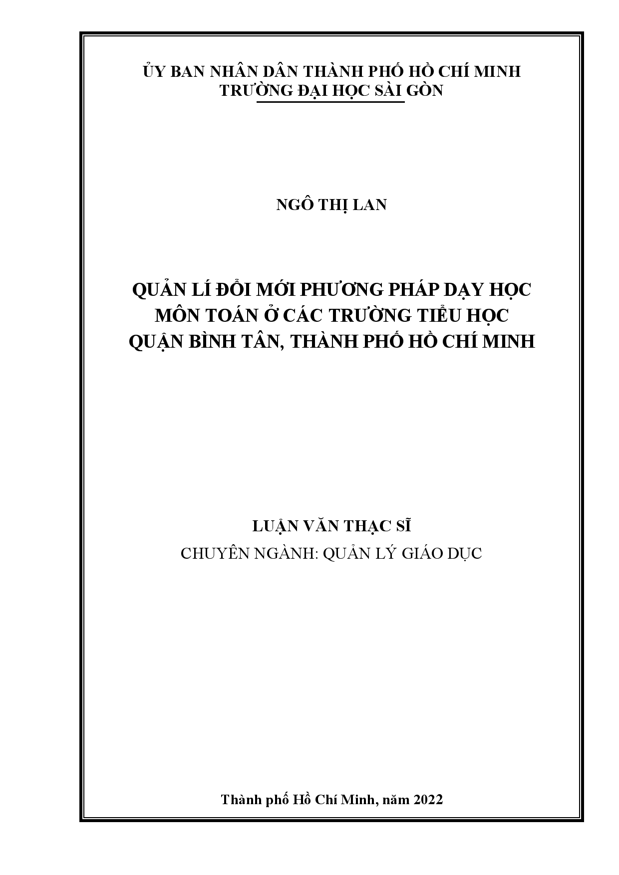 Quản lí đổi mới phương pháp dạy học môn toán ở các trường tiểu học quận Bình Tân, thành phố Hồ Chí Minh  