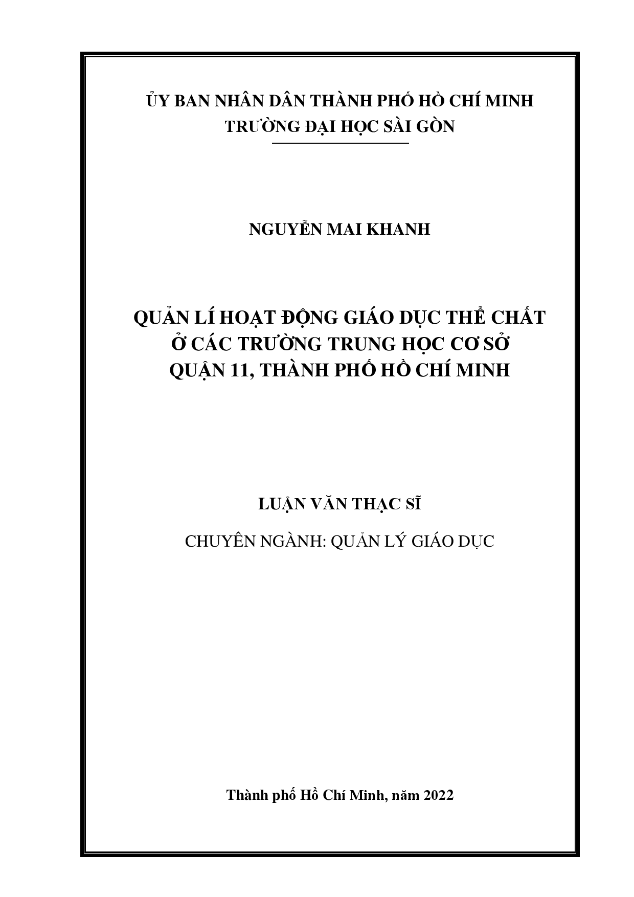 Quản lý hoạt động giáo dục thể chất ở các trường trung học cơ sở quận 11, thành phố Hồ Chí Minh  