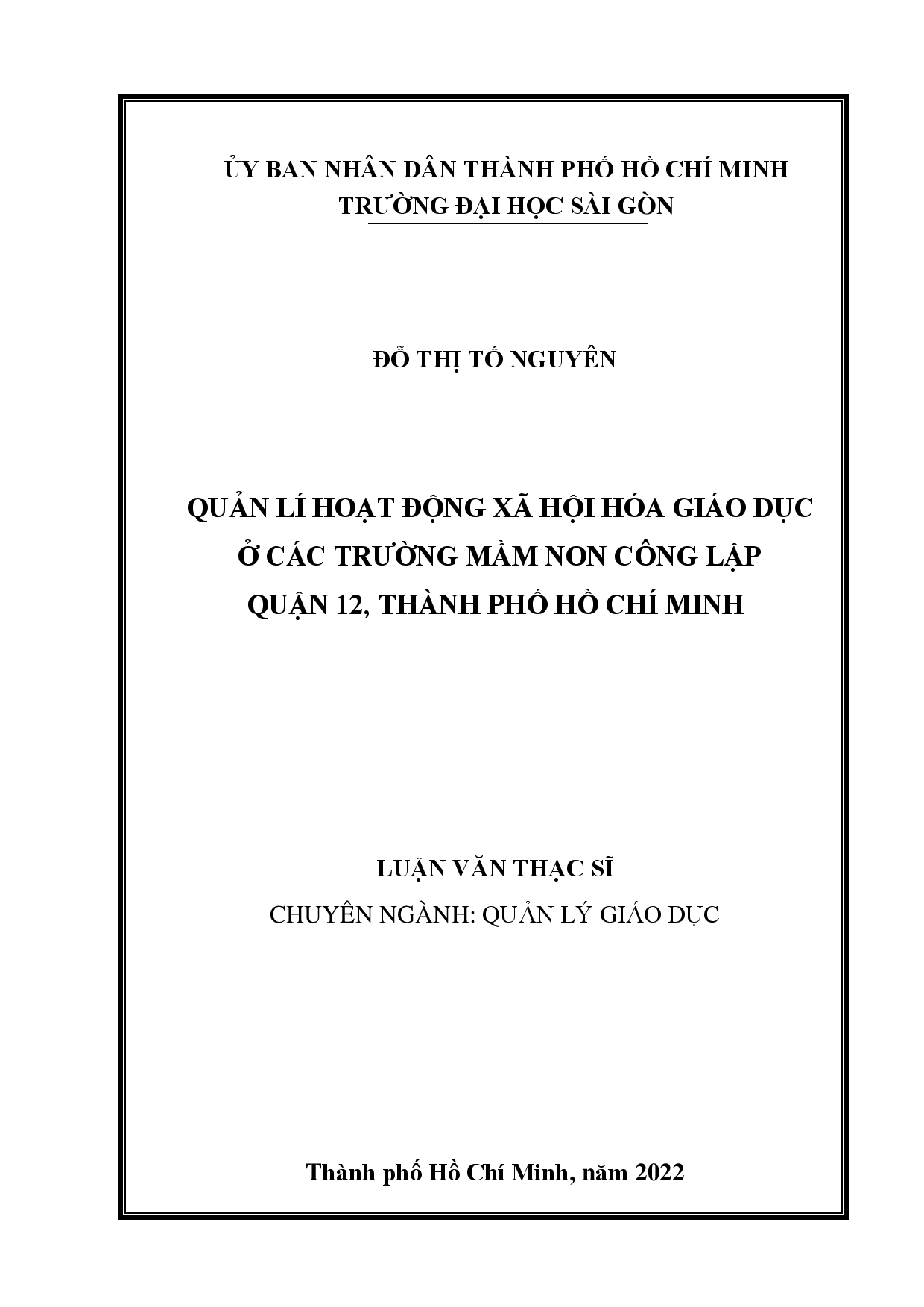 Quản lí hoạt động xã hội hóa giáo dục ở các trường mầm non công lập quận 12, thành phố Hồ Chí Minh  