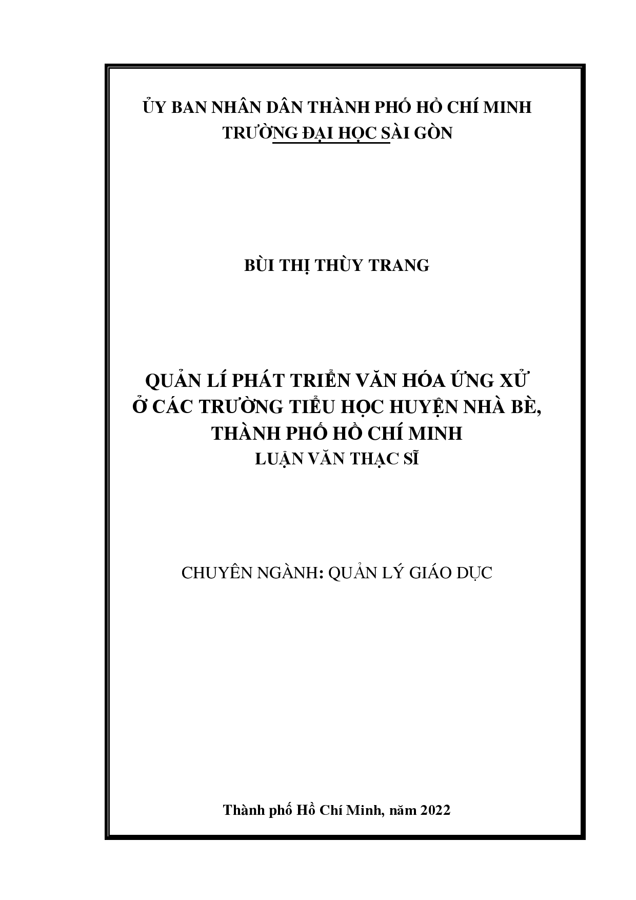 Quản lí phát triển văn hóa ứng xử ở các trường tiểu học huyện Nhà Bè, thành phố Hồ Chí Minh  