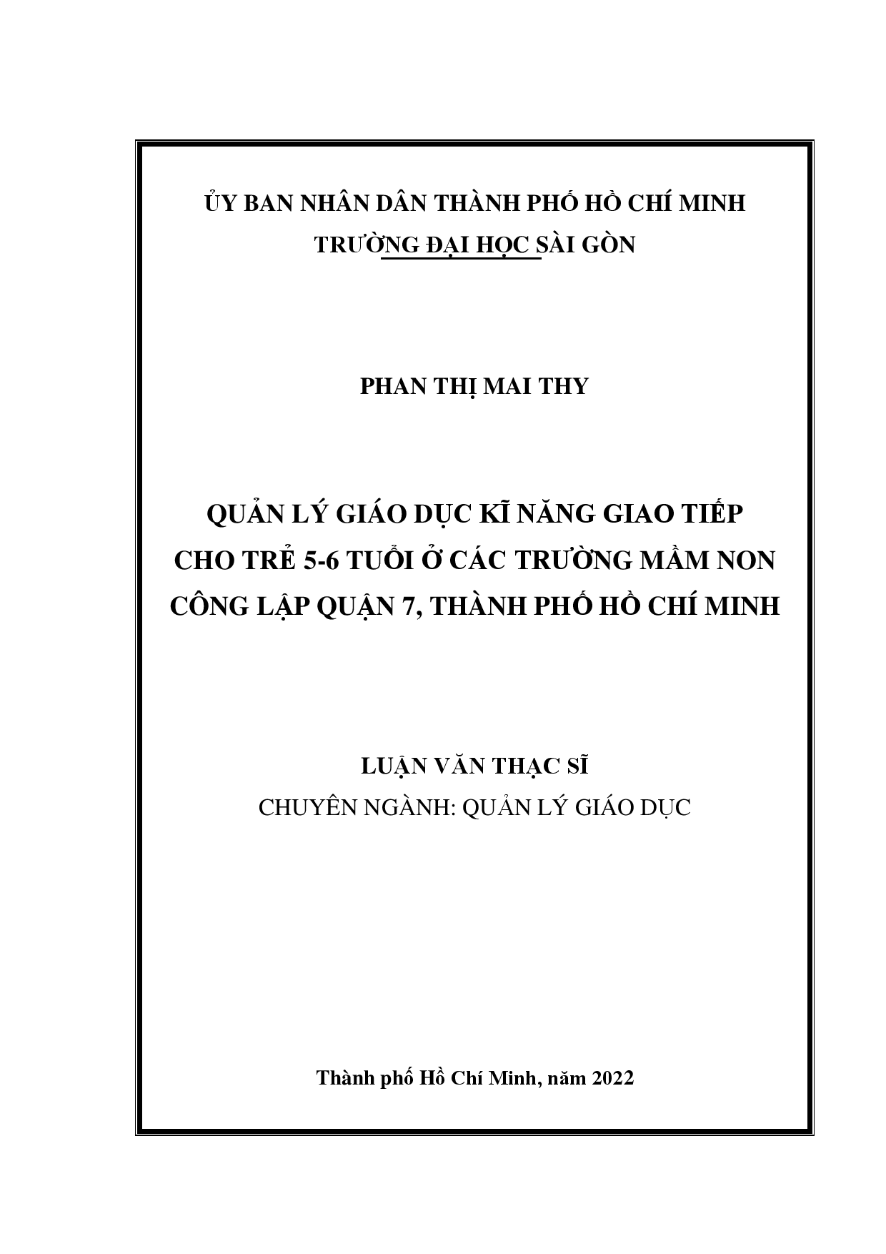 Quản lý giáo dục kĩ năng giao tiếp cho trẻ 5-6 tuổi ở các trường mầm non công lập Quận 7, Thành phố Hồ Chí Minh  