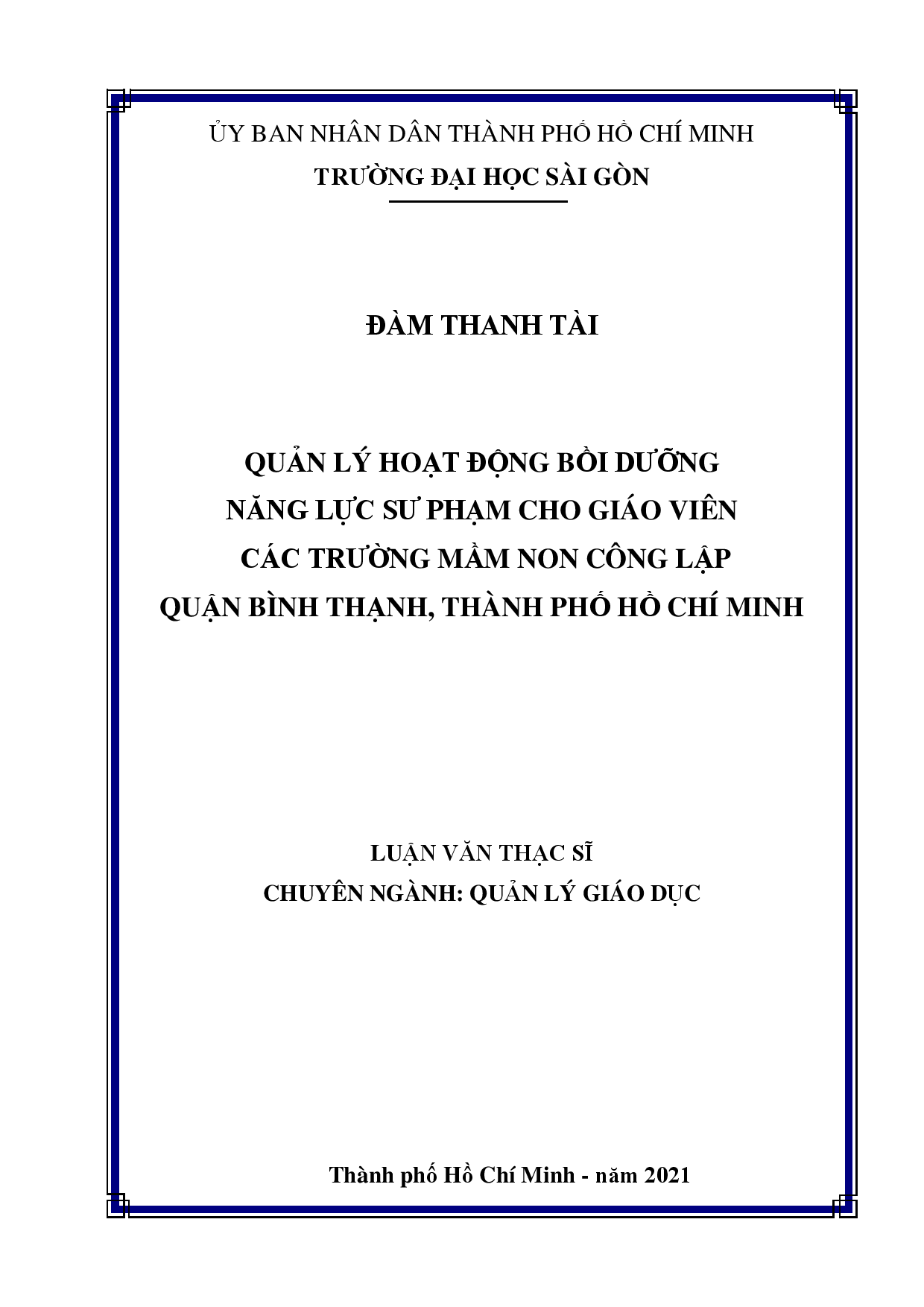 Quản lý hoạt động bồi dưỡng năng lực sư phạm cho giáo viên các trường mầm non công lập quận Bình Thạnh, thành phố Hồ Chí Minh  