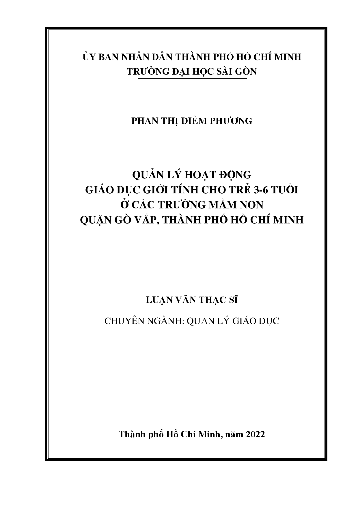 Quản lý hoạt động giáo dục giới tính cho trẻ 3 - 6 tuổi ở các trường mầm non quận Gò Vấp, thành phố Hồ Chí Minh  