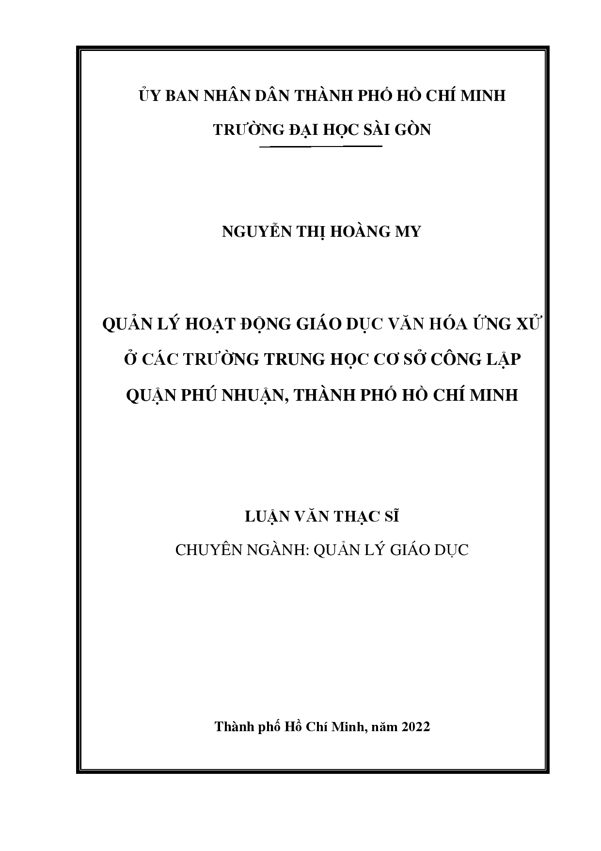 Quản lý hoạt động giáo dục văn hóa ứng xử ở các trường trung học cơ sở công lập quận Phú Nhuận, thành phố Hồ Chí Minh  