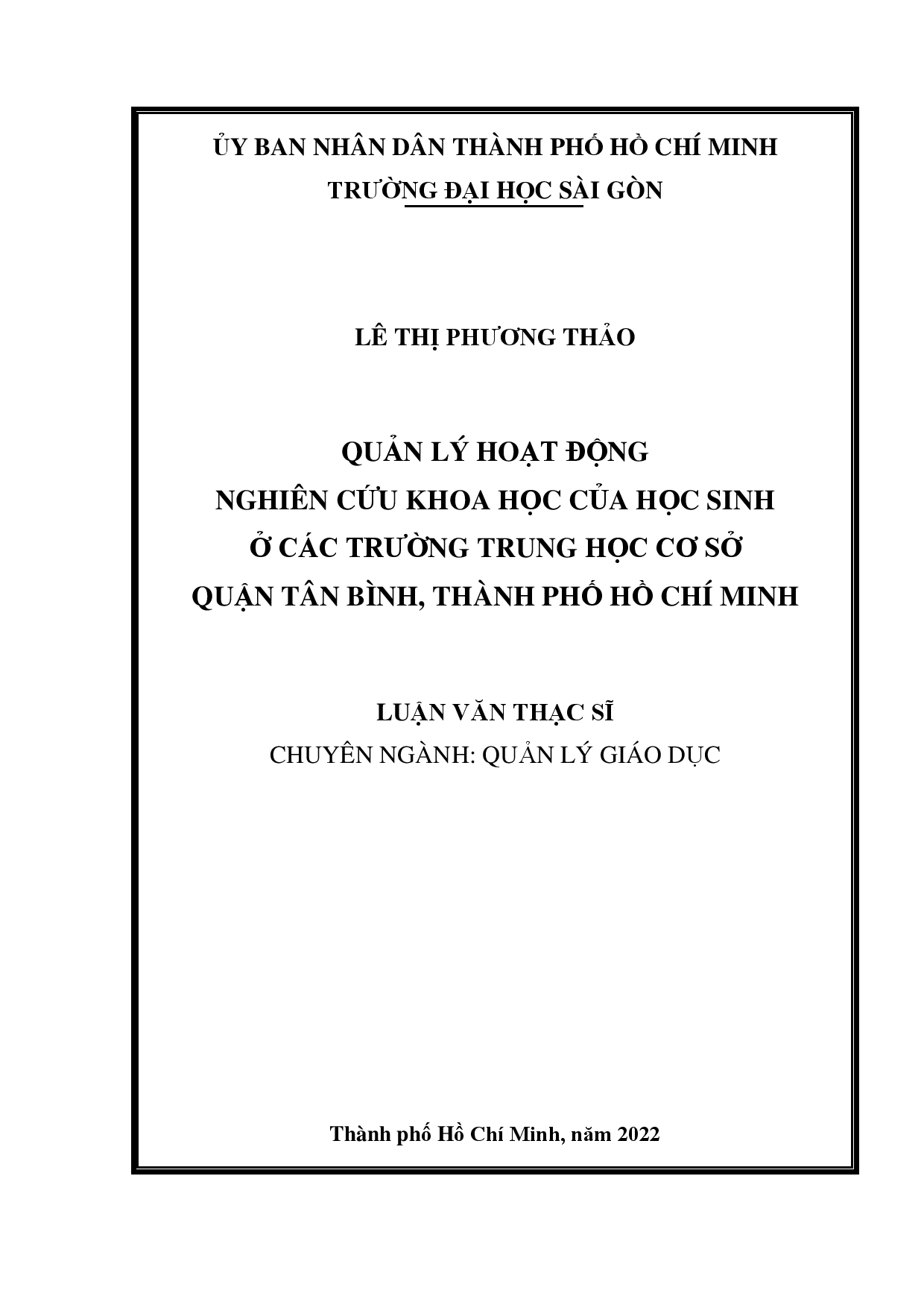 Quản lý hoạt động nghiên cứu khoa học của học sinh ở các trường trung học cơ sở quận Tân Bình, thành phố Hồ Chí Minh  