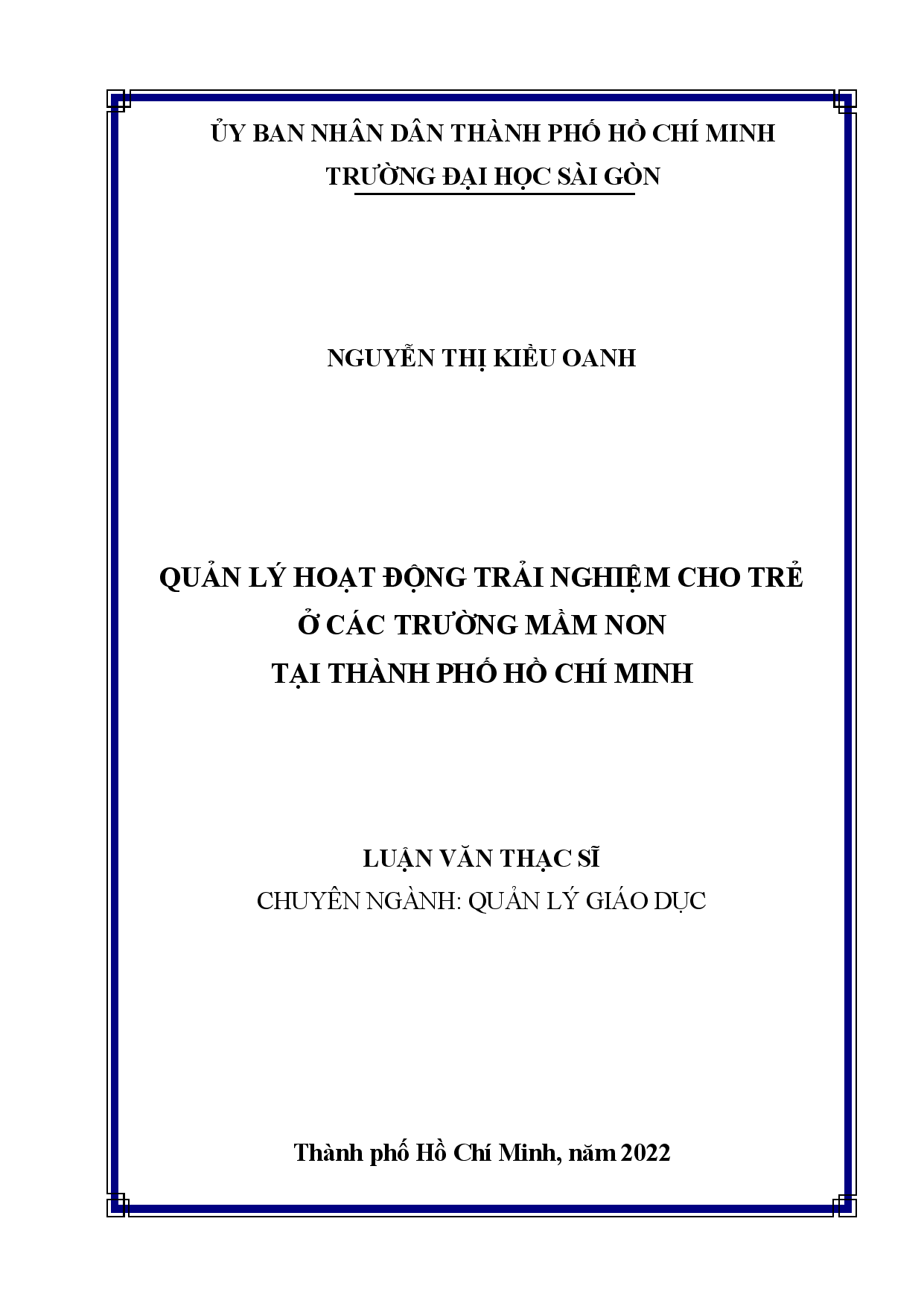 Quản lý hoạt động trải nghiệm cho trẻ ở các trường mầm non tại Thành phố Hồ Chí Minh  