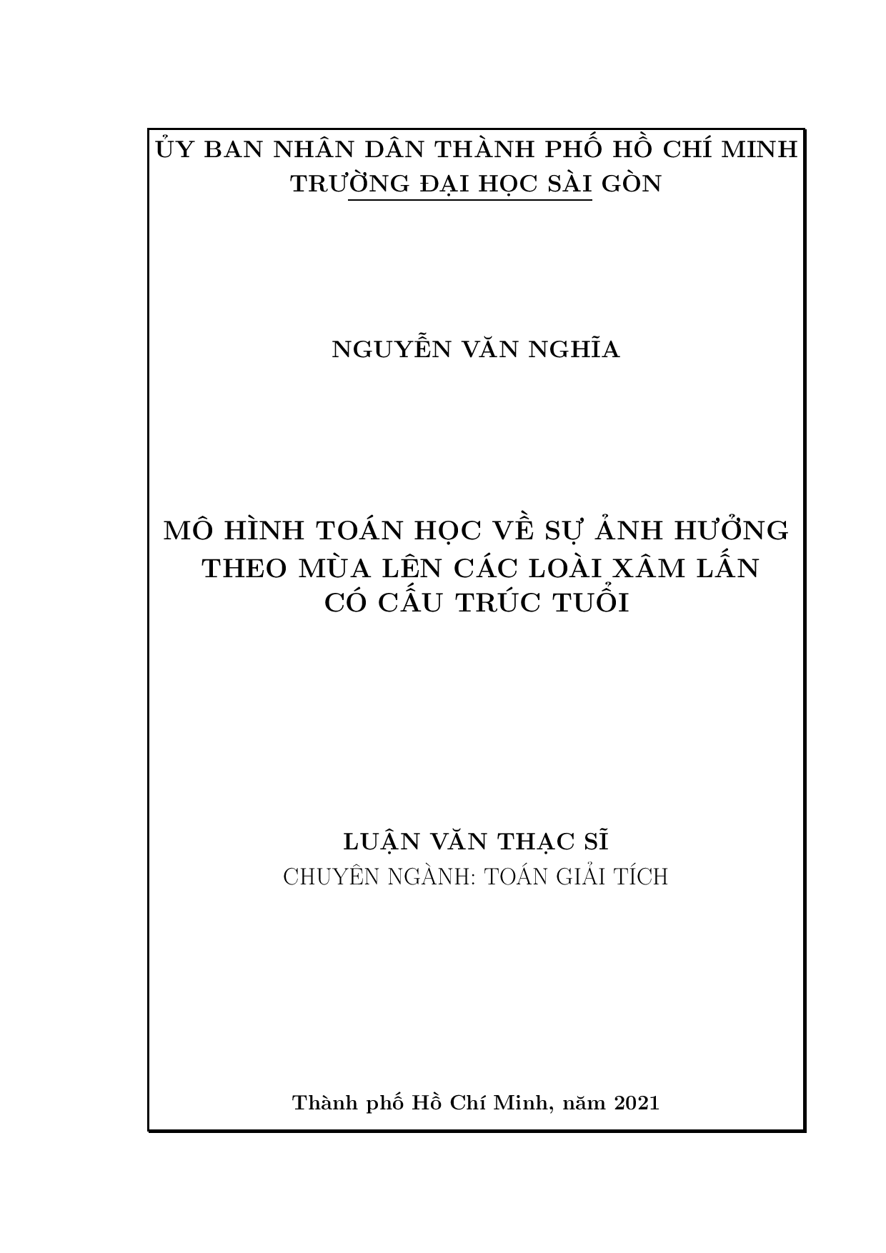 Mô hình toán học về sự ảnh hưởng theo mùa lên các loài xâm lấn có cấu trúc tuổi  