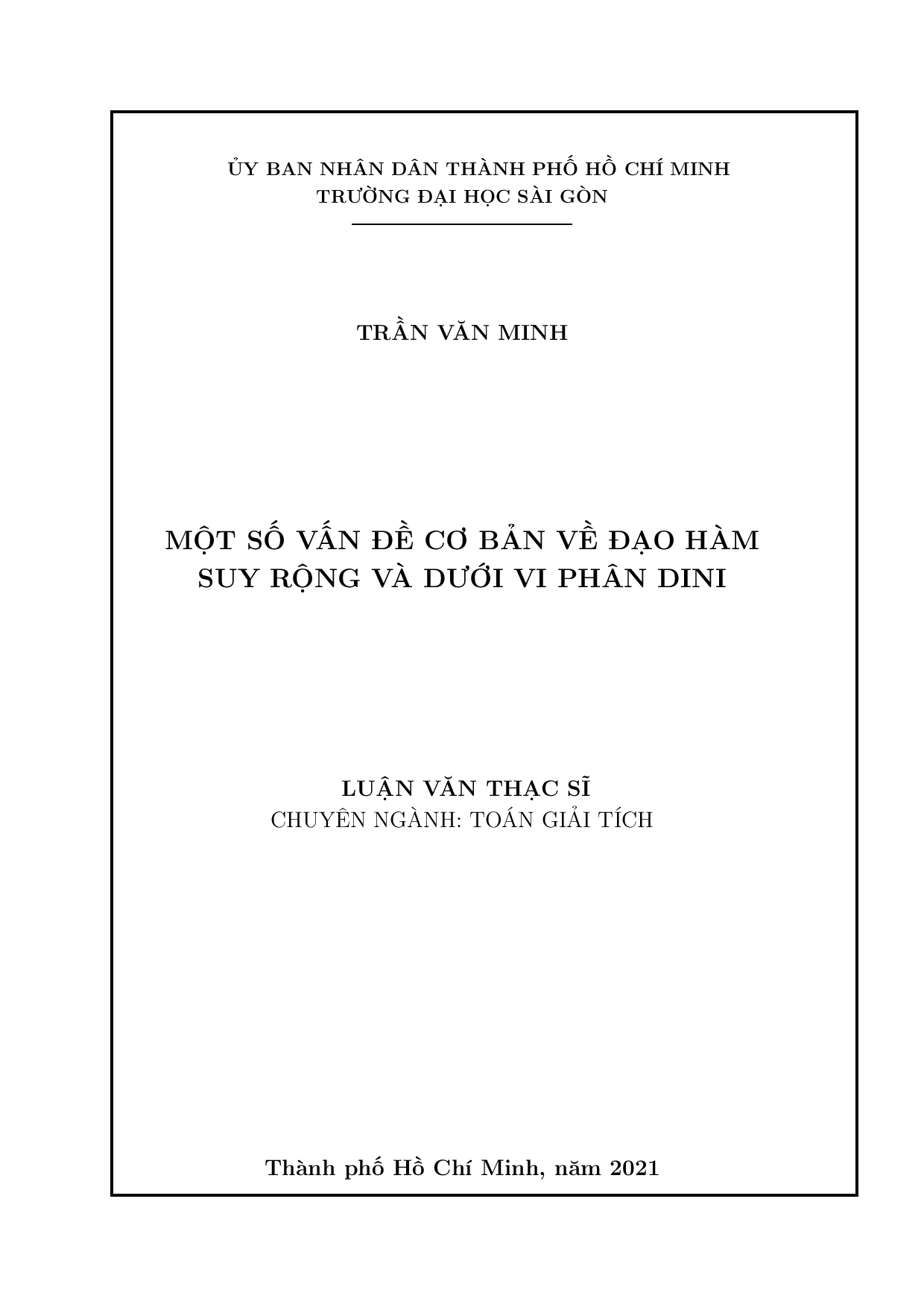 Một số vấn đề cơ bản về đạo hàm suy rộng và dưới vi phân Dini  