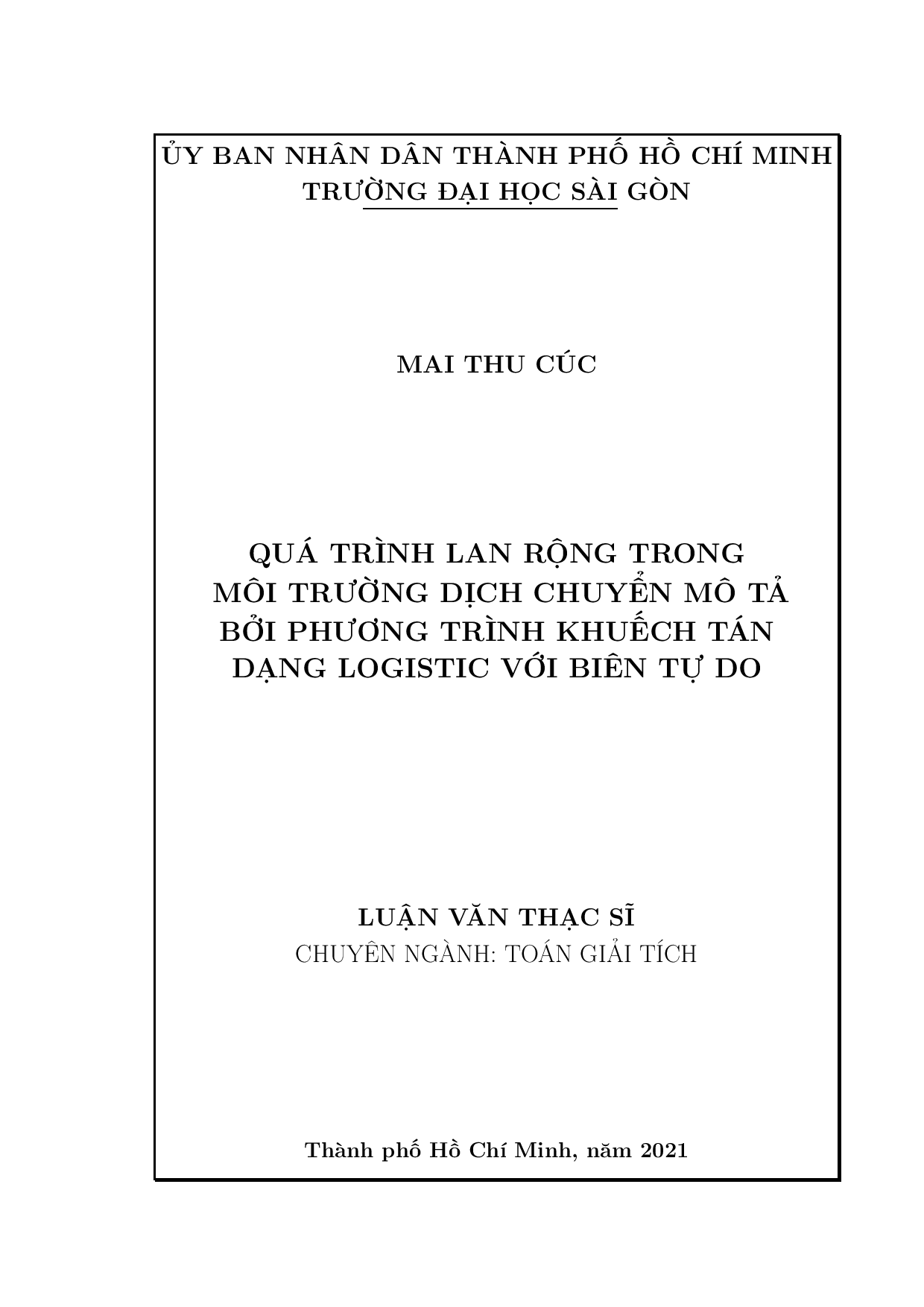 Quá trình lan rộng trong môi trường dịch chuyển mô tả bởi phương trình khuyếch tán dạng logistic với biên tự do  