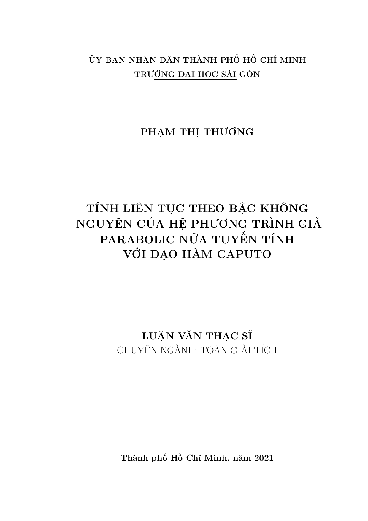 Tính liên tục theo bậc không nguyên của hệ phương trình giả Parabolic nửa tuyến tính với đạo hàm Caputo  