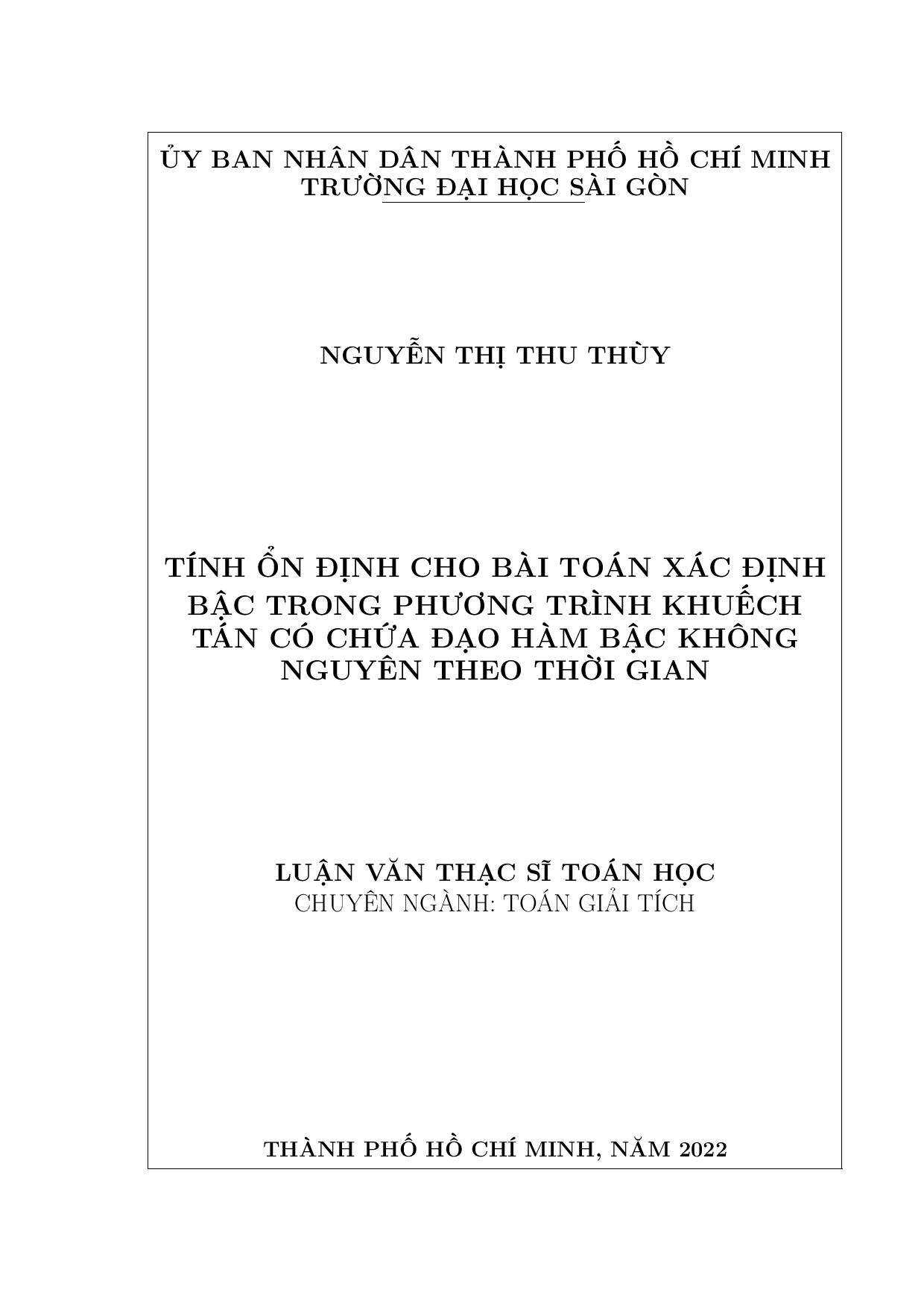 Tính ổn định cho bài toán xác định bậc trong phương trình khuếch tán có chứa đạo hàm bậc không nguyên theo thời gian  