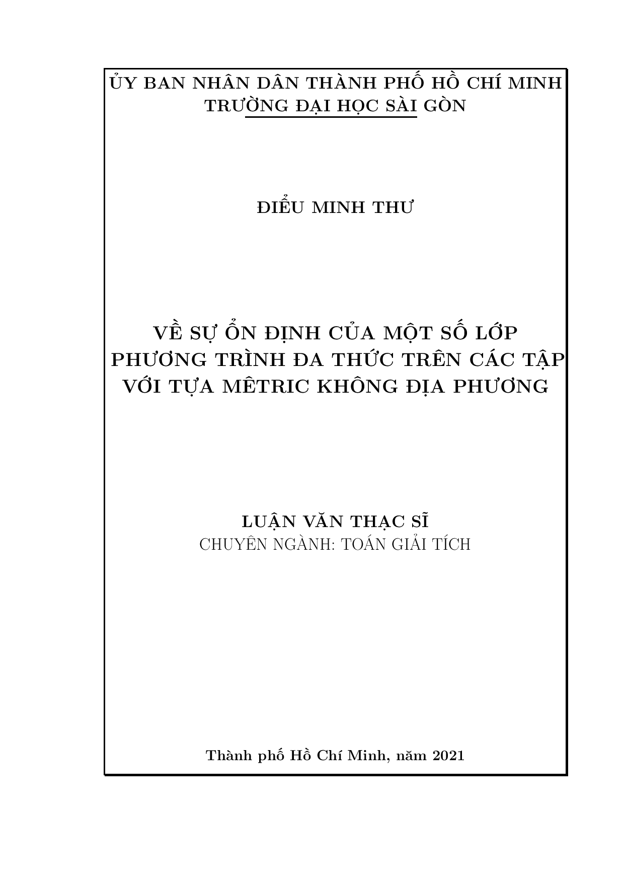 Về sự ổn định của một số lớp phương trình đa thức trên các tập với tựa Mêtric không địa phương  