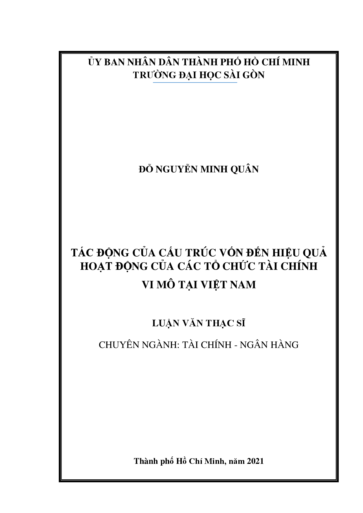 Tác động của cấu trúc vốn đến hiệu quả hoạt động của các tổ chức tài chính vi mô tại Việt Nam  