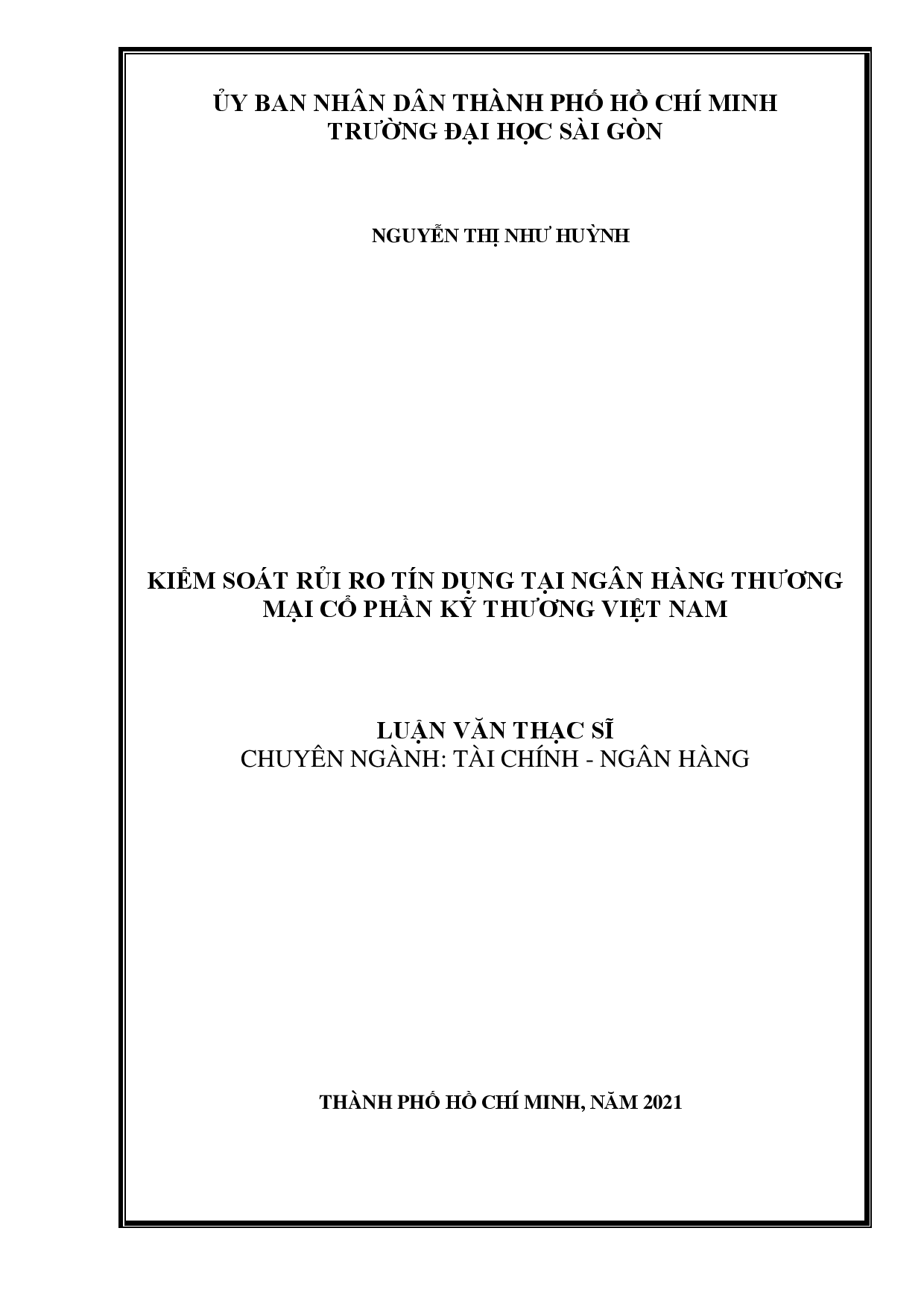 Kiểm soát rủi ro tín dụng tại ngân hàng thương mại cổ phần kỹ thương Việt Nam  