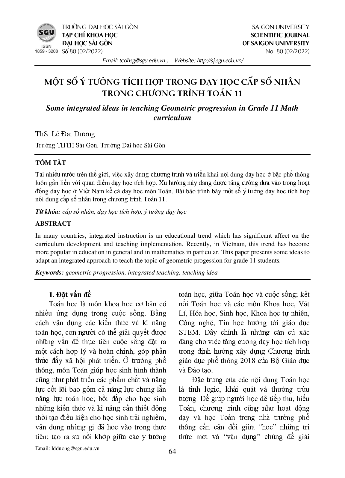 Một số ý tưởng tích hợp trong dạy học cấp số nhân trong chương trình toán 11  